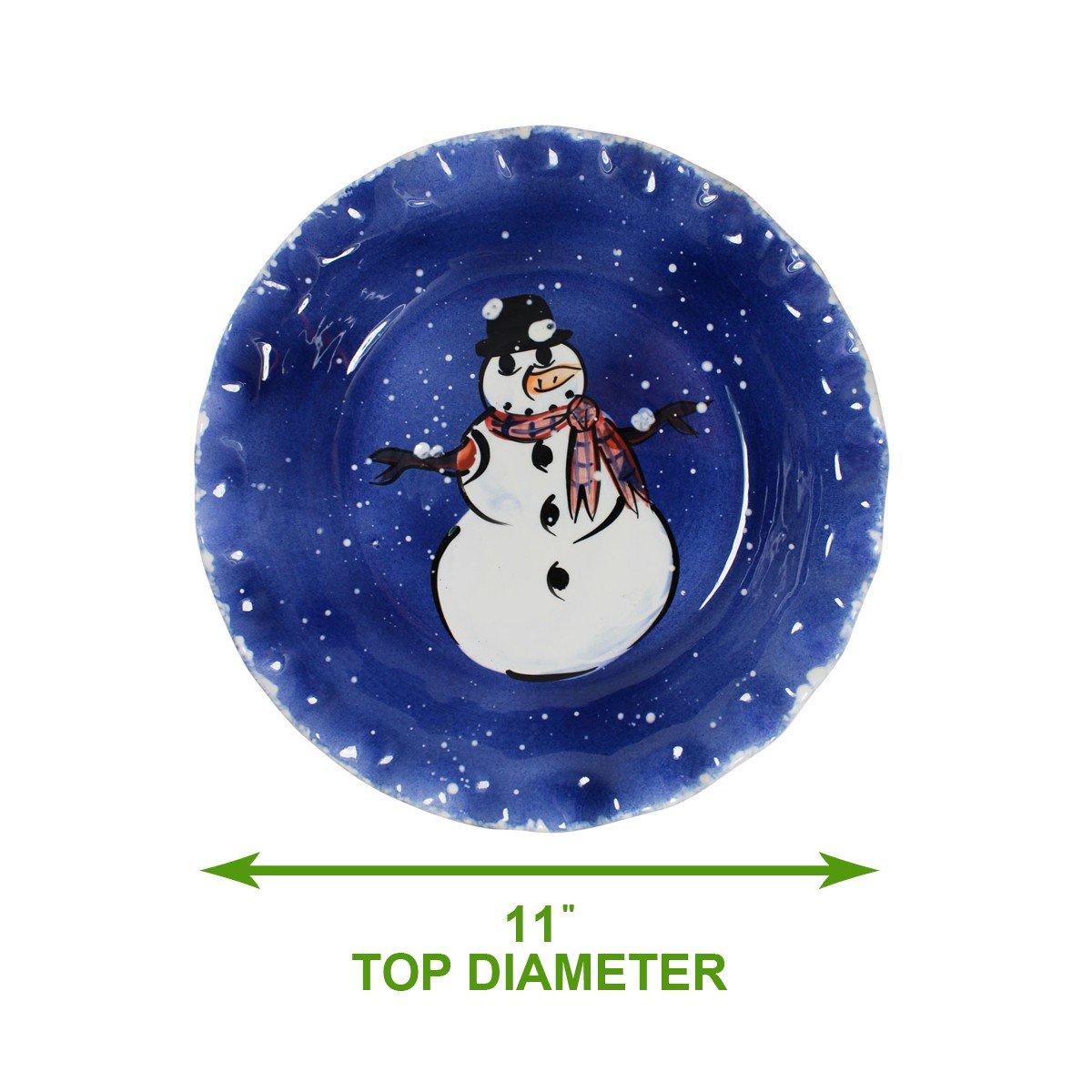 Debra Kelly Blue Ceramic Snowman Pie Plate - 9 Inch Round Baking Dish for Holiday Desserts, Christmas Dinner & Winter Party Serving - Renovator's Supply