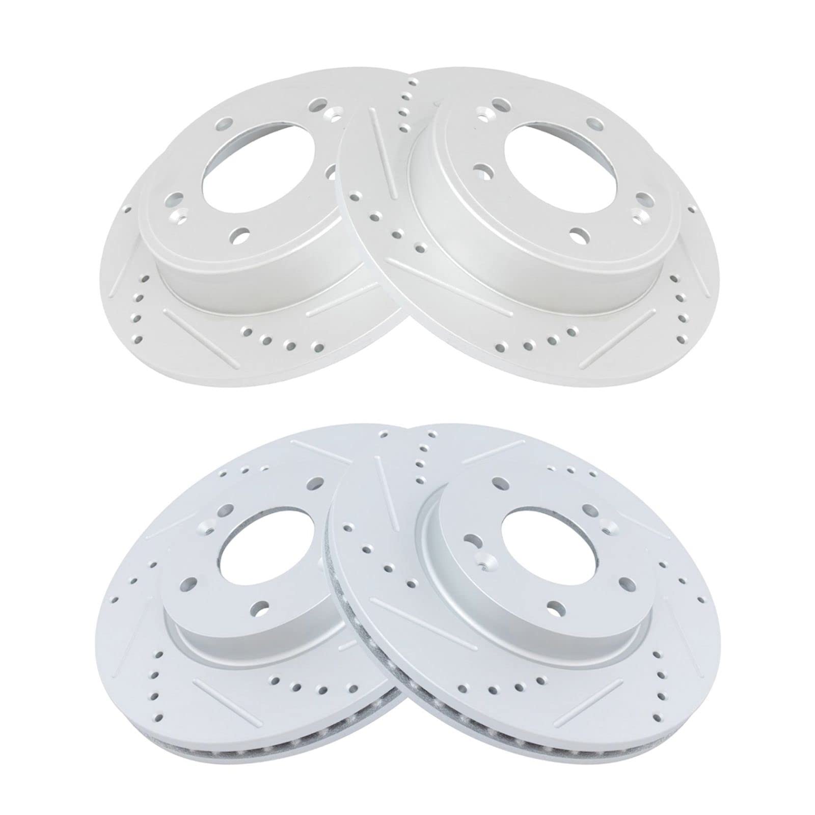 High Performance Front & Rear Drilled & Slotted Zinc Coated Brake Rotor Kit for Hyundai Kia - Perfect for Racing, Towing & Daily Driving