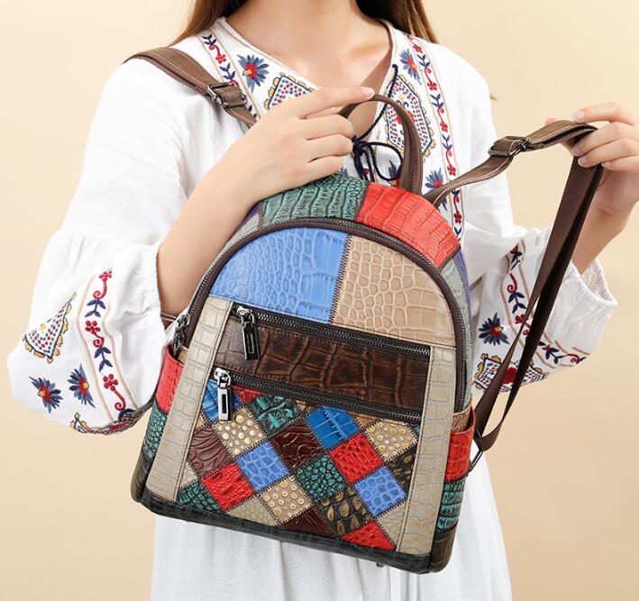Women's Small Colorful Crocodile Leather Backpack Purse - Stylish & Durable for Travel, Work & Everyday Use