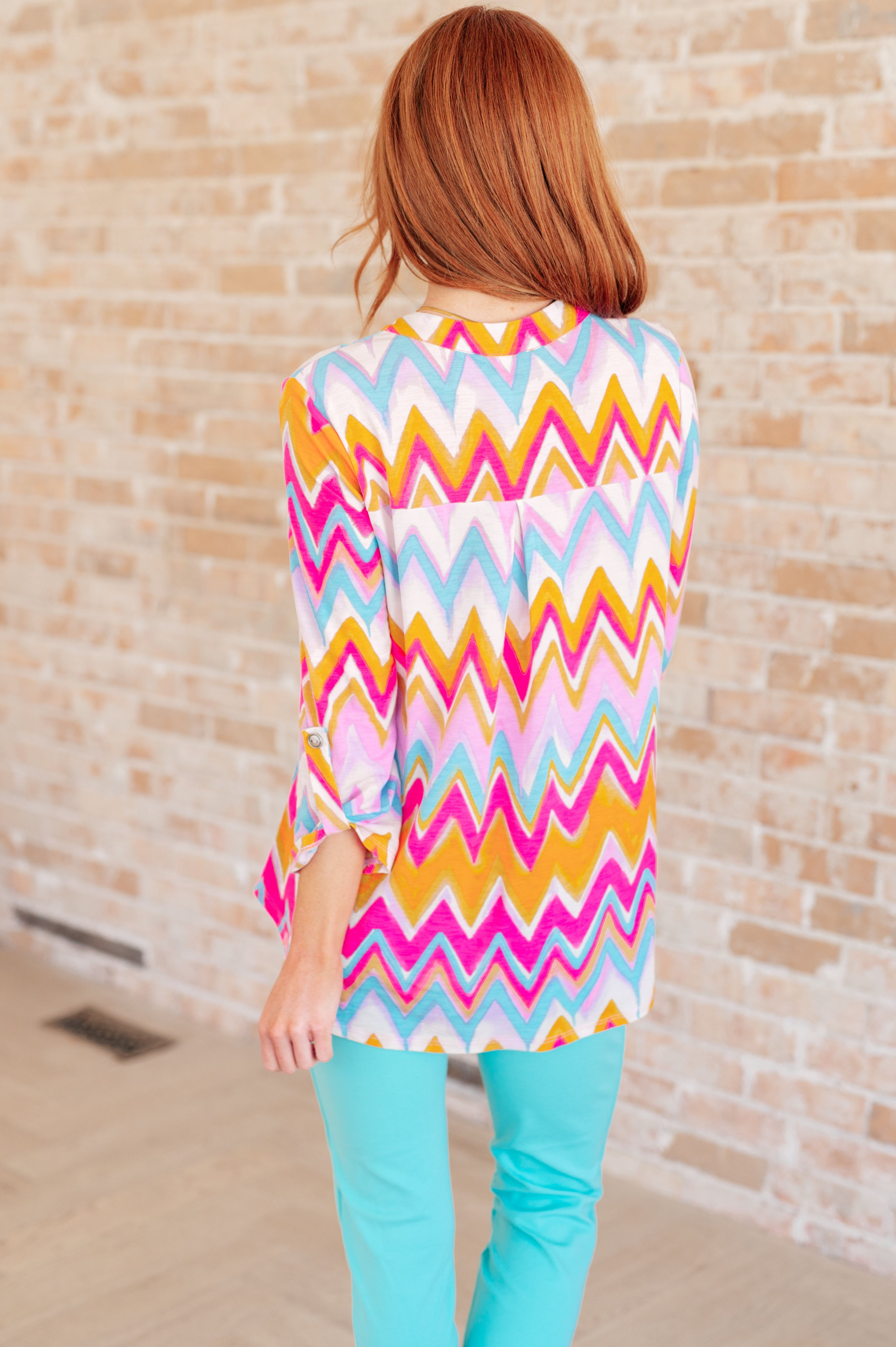 Lizzy Women's Orange Multi Chevron Print Top - Casual & Party Wear for Everyday Style