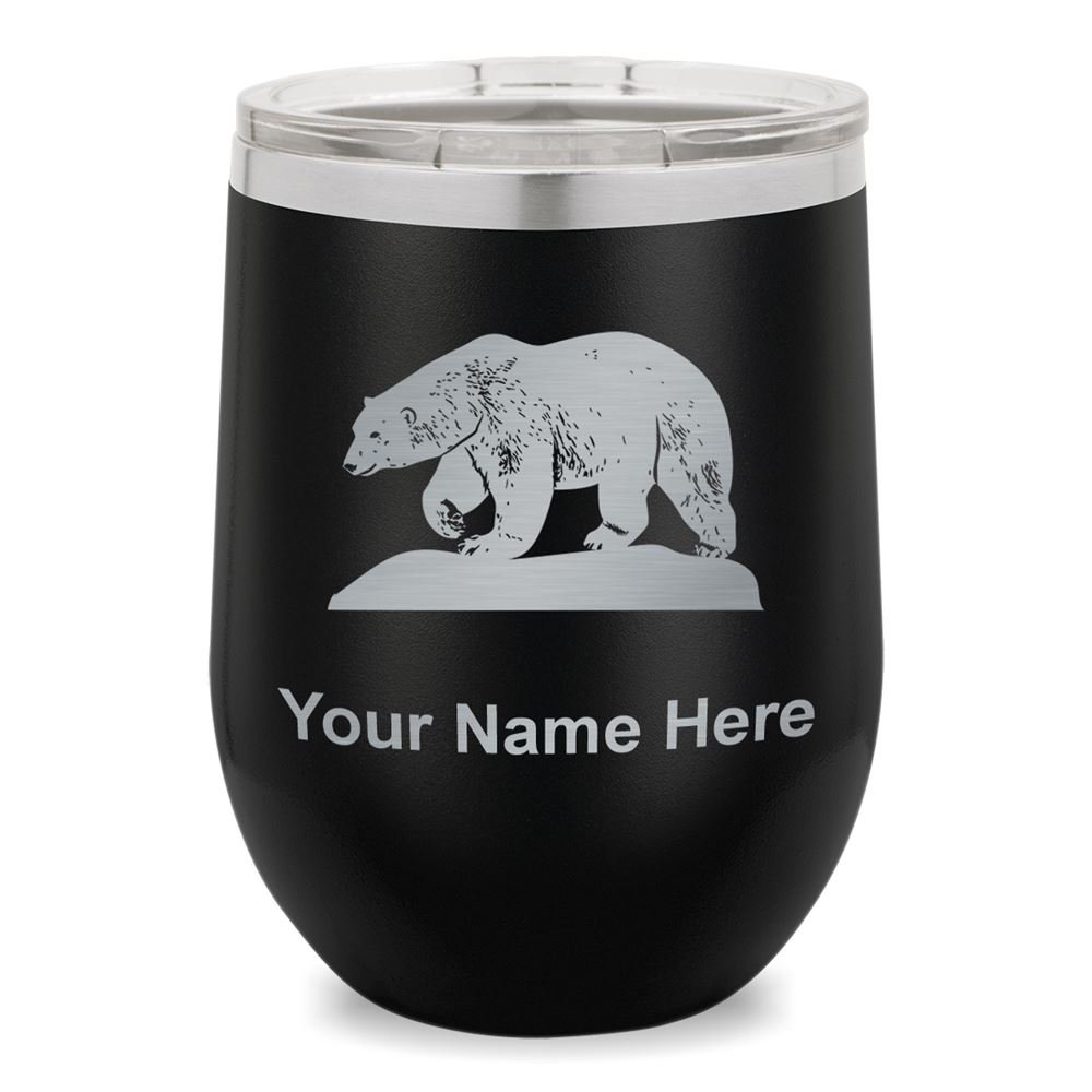 Personalized Polar Bear Wine Glass Tumbler with Engraving - Elegant Black Drinking Cup for Wine, Cocktails & Gifts - Perfect for Christmas, Anniversary & Housewarming Parties