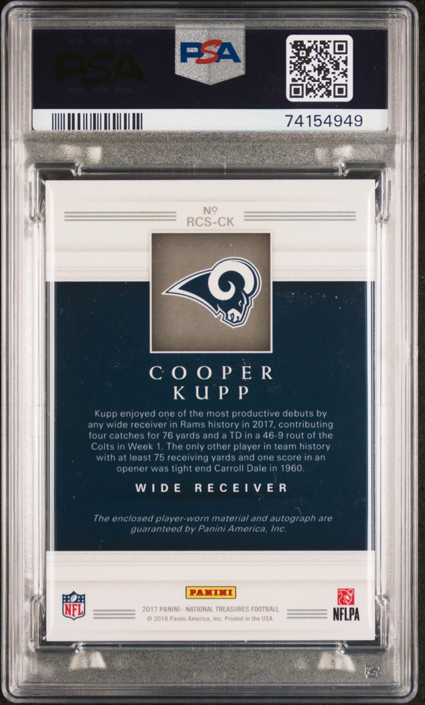 2017 Panini National Treasures Football Rookie Colossal Auto Patch Cooper Kupp PSA 9 /99 - Rare Collectible for NFL Fans & Sports Memorabilia Enthusiasts - Perfect for Display, Investment & Fantasy Football Decor