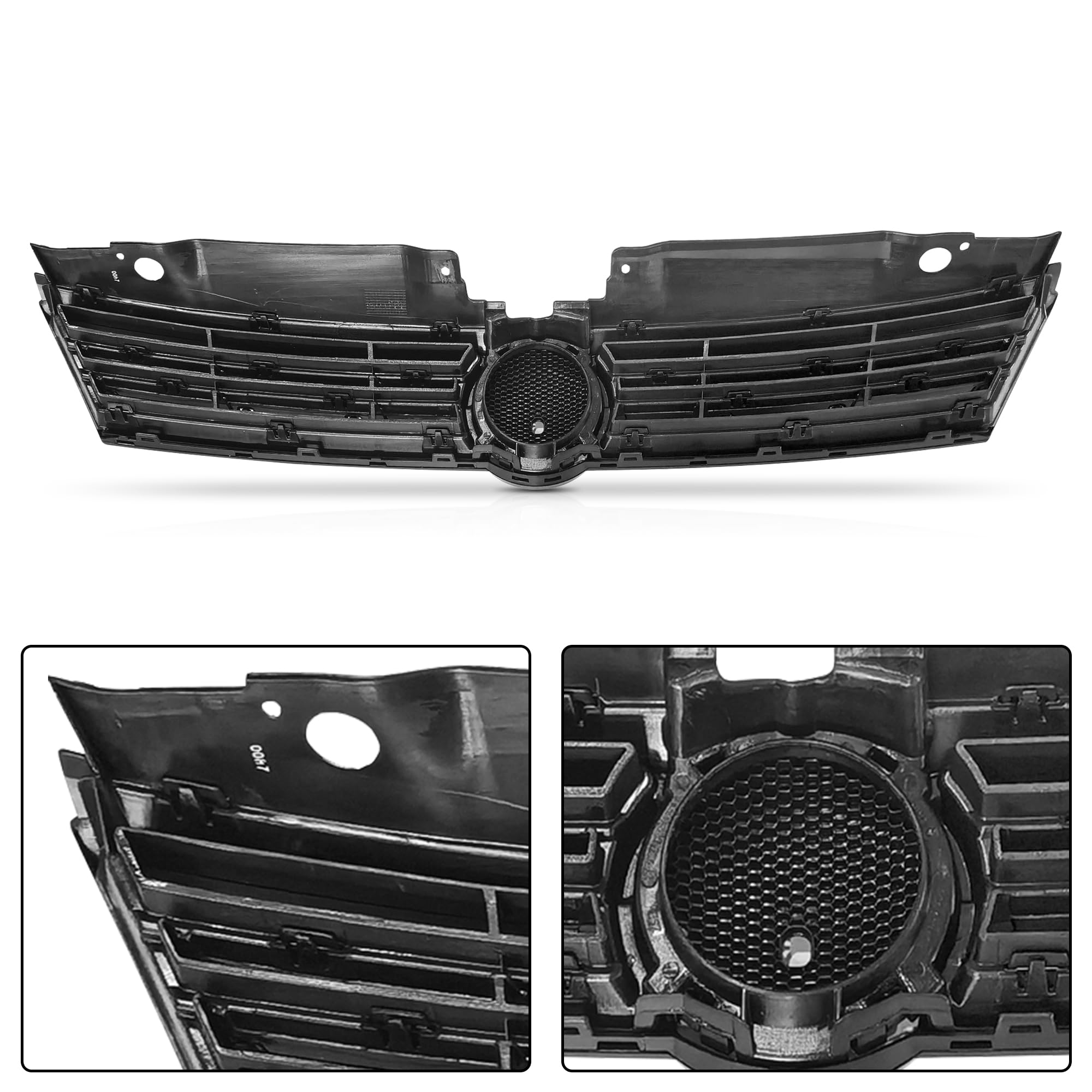 PartsFlow Front Upper Grille Mesh Black With Chrome Trim - Compatible With 2011-2014 VW Volkswagen Jetta Sedan MK6 | Replacement Car Grille for Enhanced Style & Protection | Perfect for Upgrades, Repairs, and Custom Car Modifications