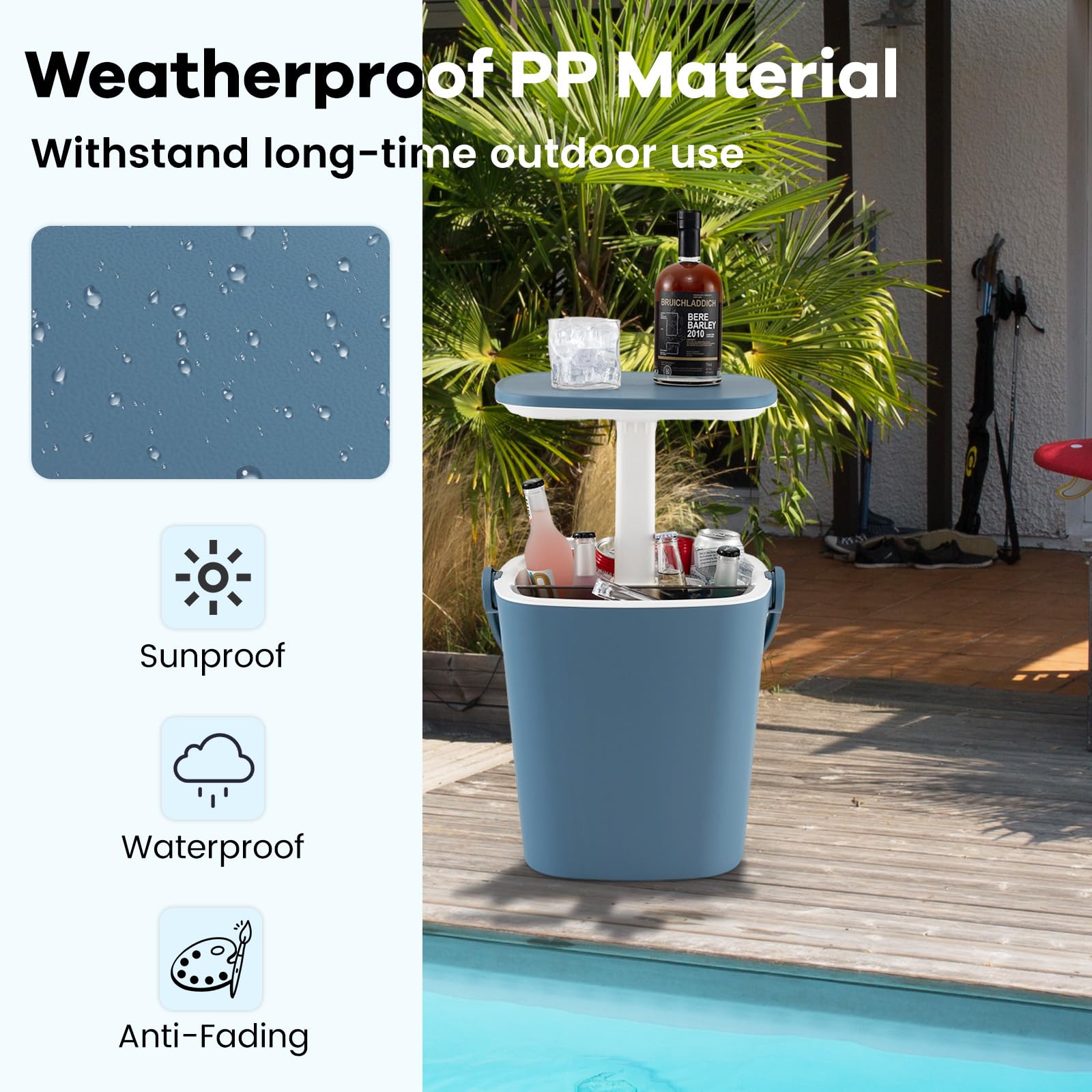 Goplus 4 Gallon All-Weather Cooler Table - Portable Beer & Wine Cooler with Handle, Bottle Opener & Lift Top Lid - 3-in-1 Outdoor Side Table for Patio, Poolside, Camping, Picnic & Tailgating Parties