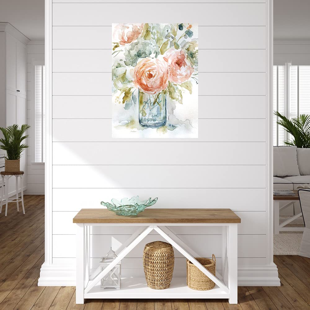 Premium Canvas Wall Art - Cabbage Roses Painting by Artist Carol Robinson | 24x32 Inches | Ready to Hang | Home & Office Decor for Living Room, Bedroom, Bathroom, Kitchen, Dining Area & Bar | Perfect Gift for Housewarming & Interior Design