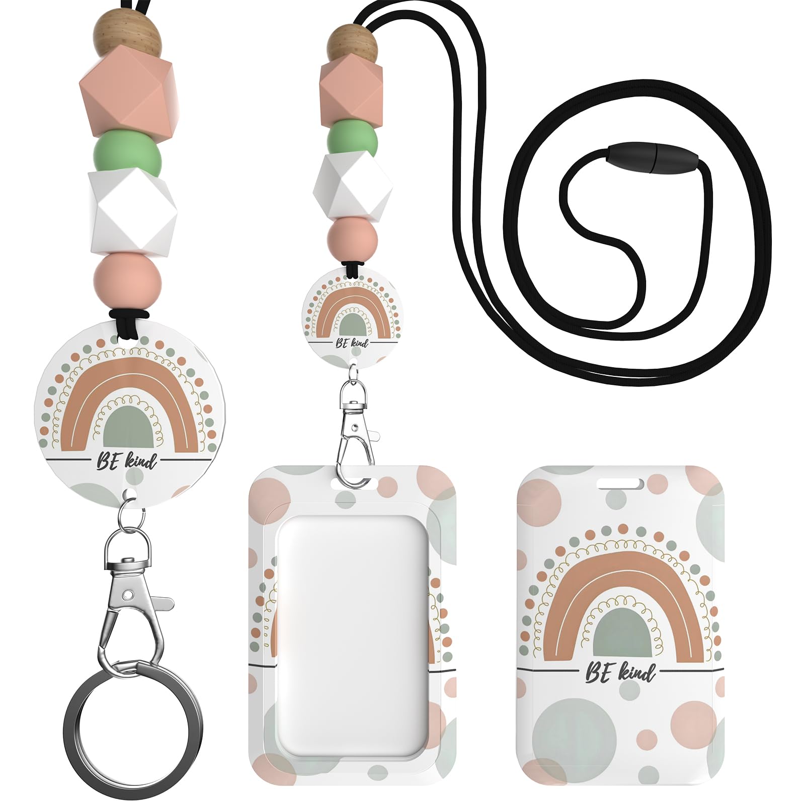 Premium Lanyard Card Holder for ID Badges - Cute Work Badge Holder with Adjustable Lanyard for Women & Men - Ideal for Office, School, Events & Conferences (Be Kind Design)