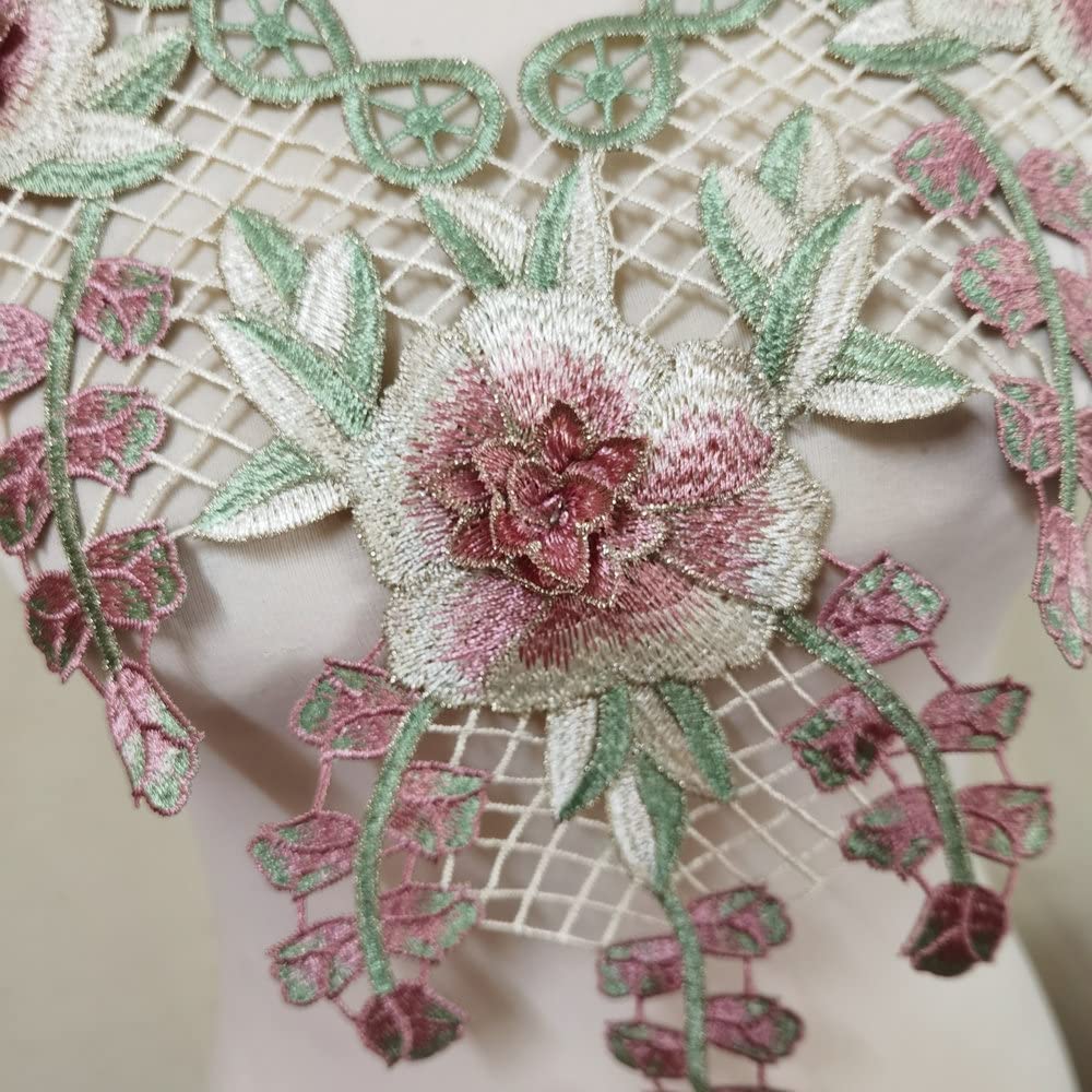 Full Color Embroidered Lace Neckline Collar Applique Patches for DIY Sewing, Scrapbooking & Fabric Crafts - Perfect for Dresses, Blouses & Costume Design (Color C)