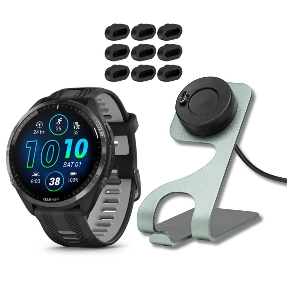 Garmin Forerunner 965 GPS Running Smartwatch (Black) with Travel Charger Stand & Port Protectors - 3-Piece Set for Marathon Training, Outdoor Workouts & Fitness Tracking