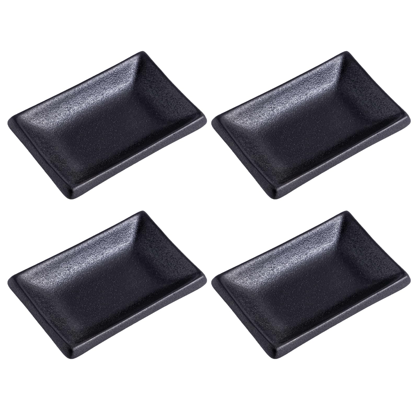 4 Inch Ceramic Sauce Dish - Japanese Rectangular Sushi Dipping Bowl, Seasoning Dish & Appetizer Plate (4-Pack, Matte Black) - Perfect for Home Kitchen, Sushi Restaurants & Party Snack Serving