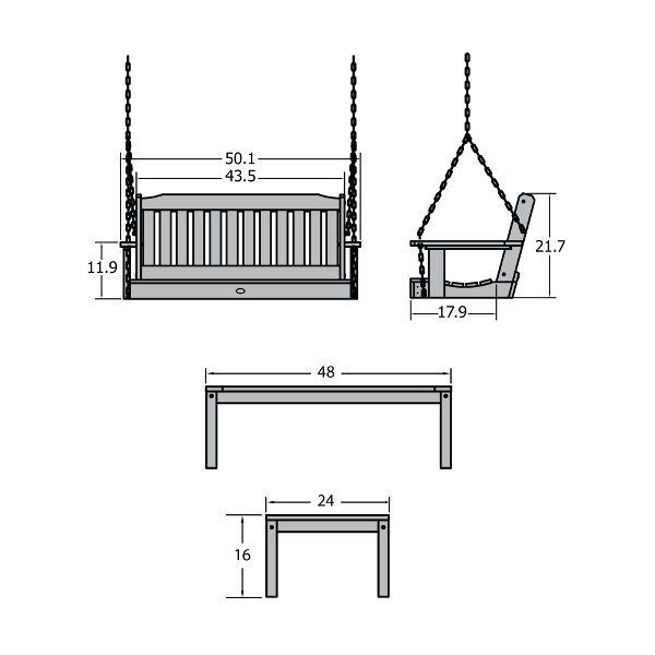 Lehigh 4ft Swing and Coffee Table - Versatile Indoor/Outdoor Furniture for Patio, Living Room, or Office Use
