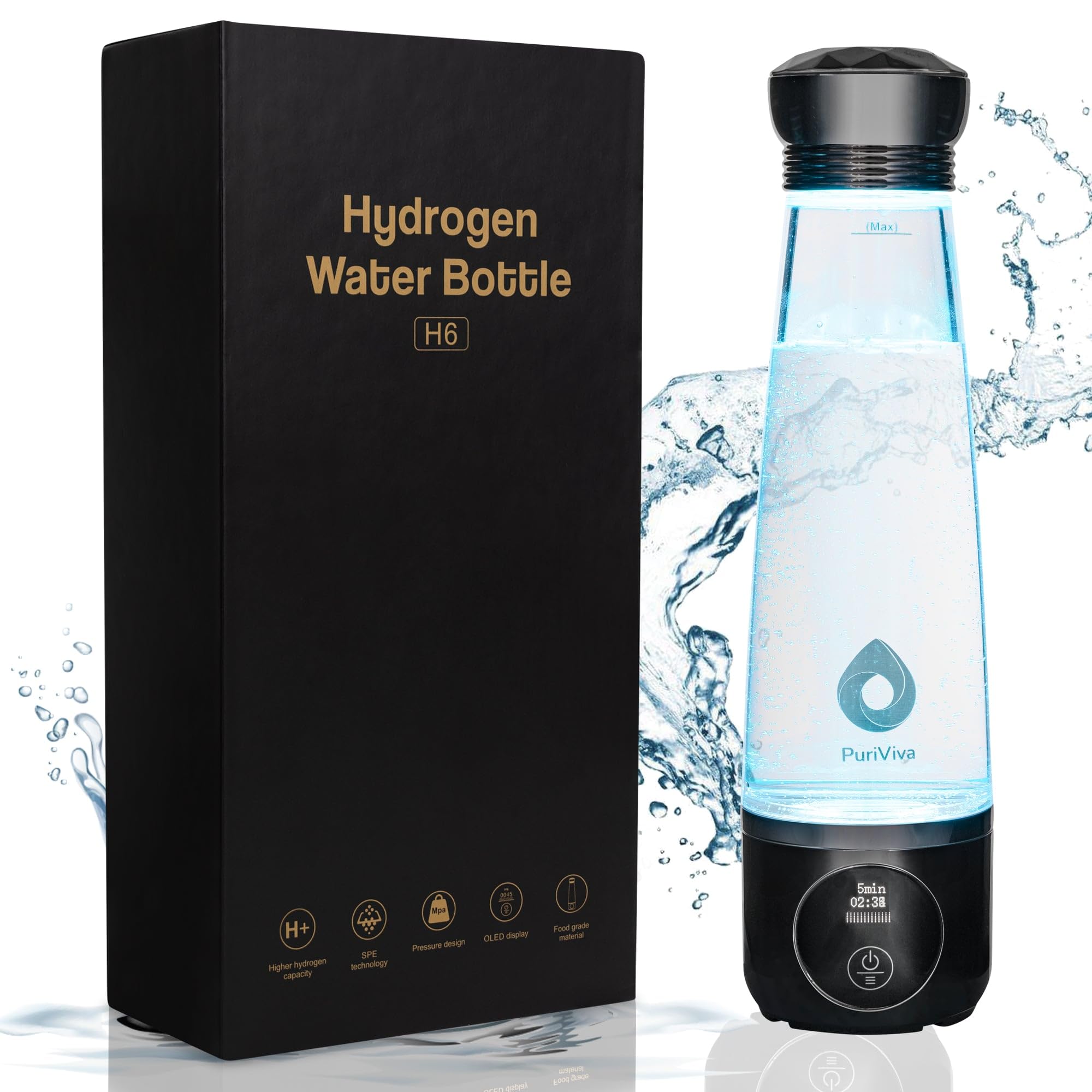 **Hydrogen Water Bottle Generator - Portable Alkaline Water Ionizer with 3000ppb Pure Hydrogen, Ideal for Daily Hydration, Office, Travel & Fitness | Reusable & Eco-Friendly**