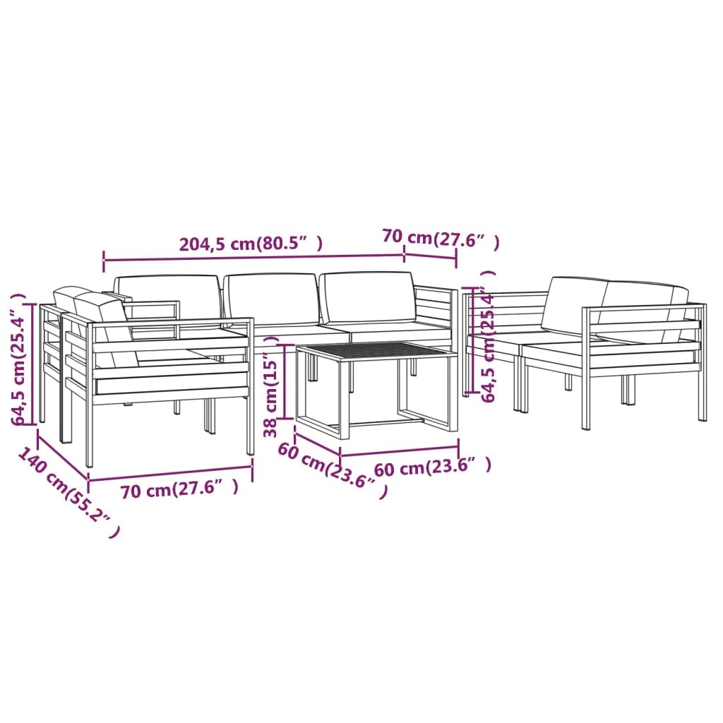 vidaXL 8-Piece Aluminum Patio Lounge Set with Cushions, Anthracite Outdoor Modular Furniture - Weather-Resistant, Comfortable Sectional Sofa for Garden, Poolside & Backyard Relaxation