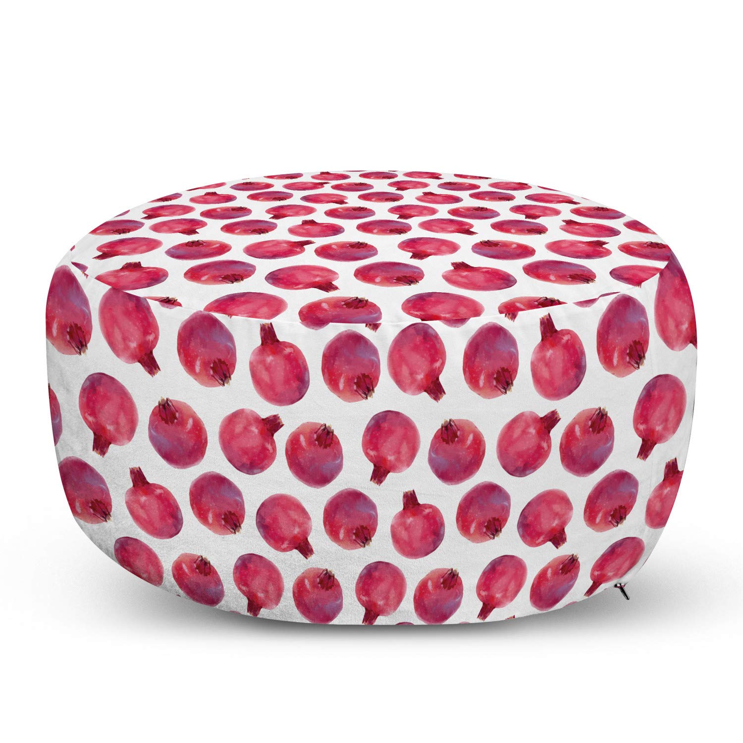 Ambesonne Fruit Ottoman Pouf - Watercolor Pomegranate Print Vegan Foot Rest with Removable Cover | Soft Decorative Pouf for Living Room & Bedroom | Dark Coral & Dried Rose Color | Perfect for Home Decor, Lounge Seating & Extra Guest Seating