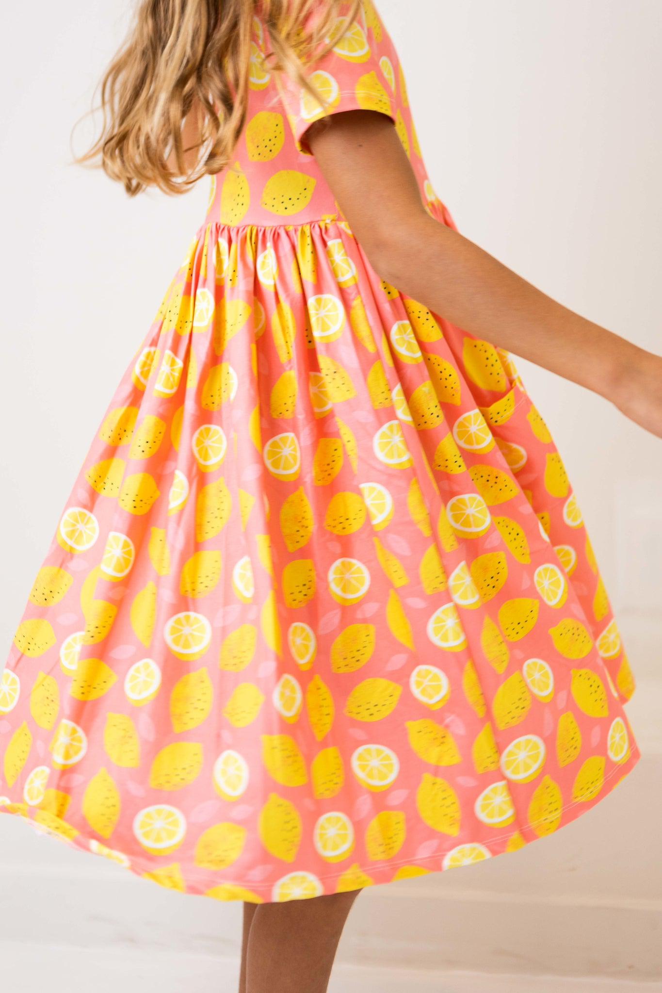 Lemon Squeezy Short Sleeve Pocket Twirl Dress - Women's Summer Flowy Swing Dress for Beach, Party & Casual Wear