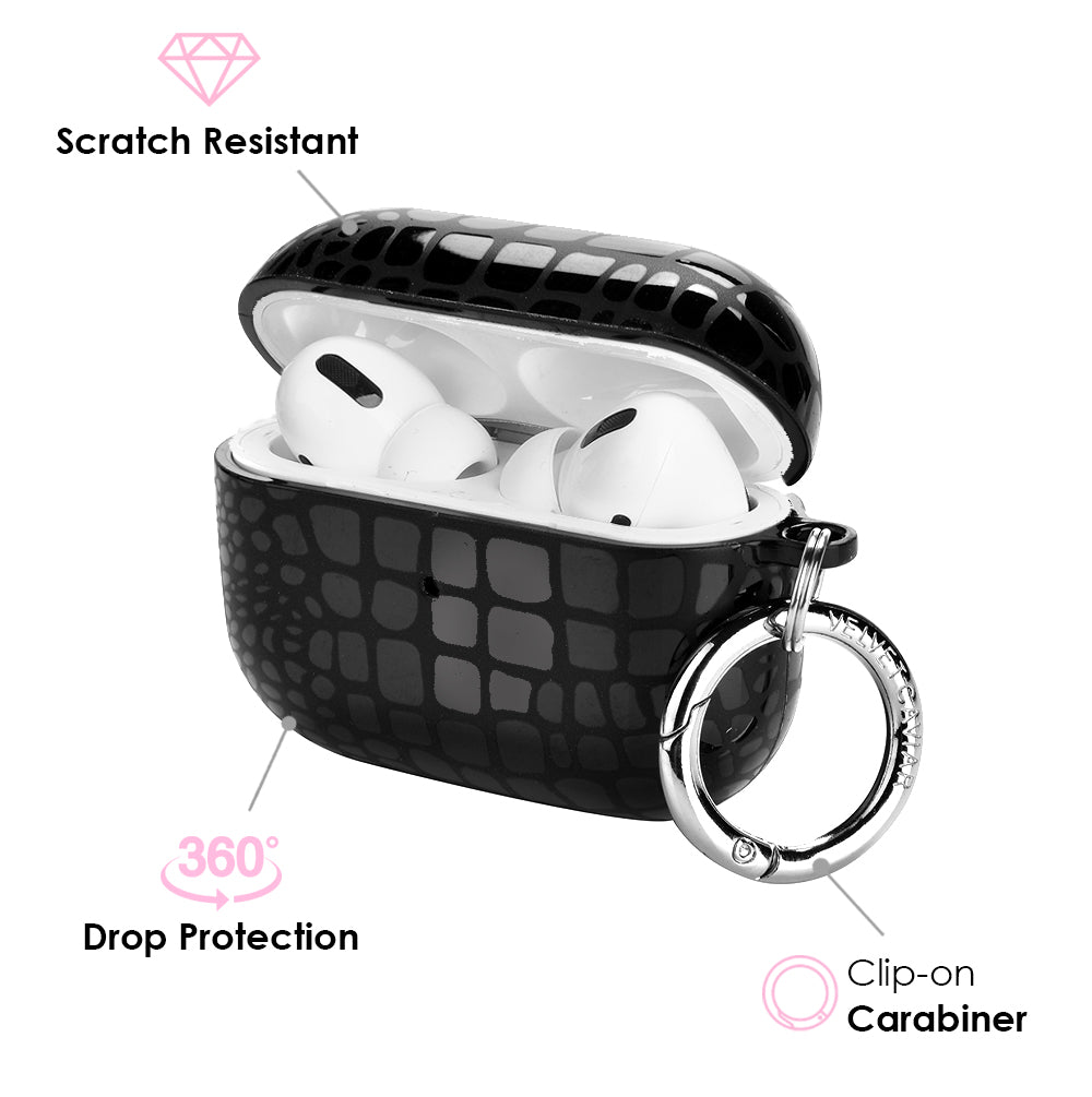 Premium Black Crocodile Pattern AirPods Case - Durable & Stylish Protection for AirPods Pro/1/2/3 - Perfect for Travel, Work & Everyday Use