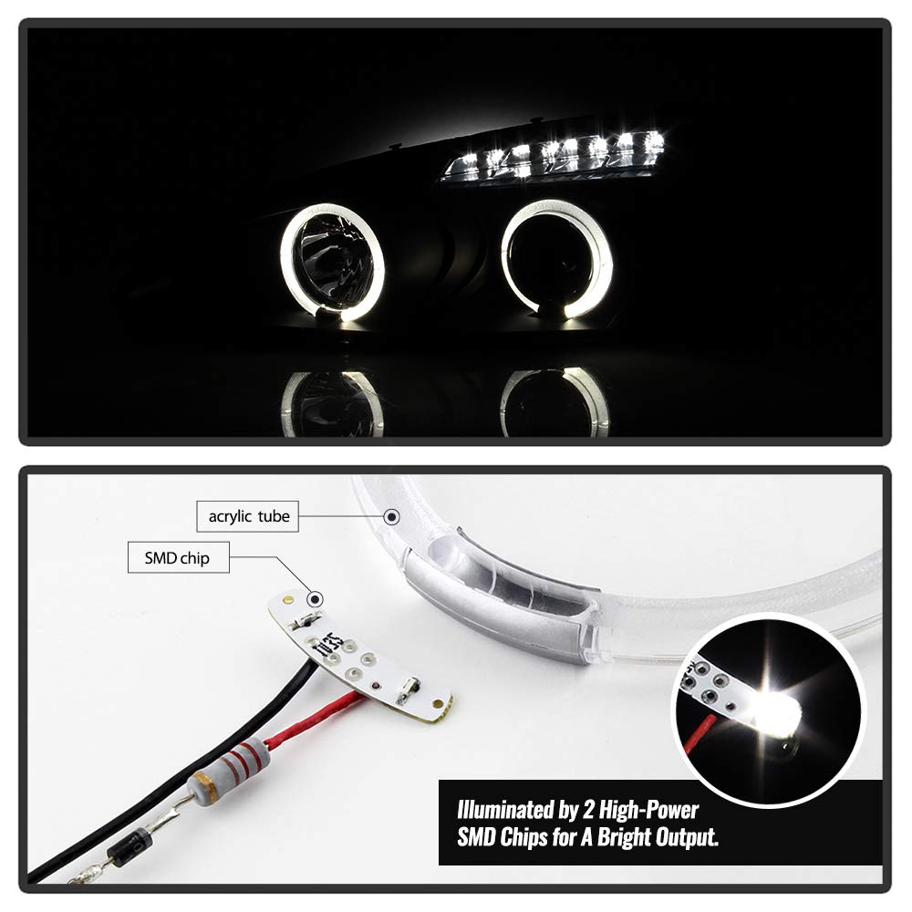 ACANII LED Halo Black Smoked Projector Headlights for 2004-2008 Pontiac Grand Prix - Driver & Passenger Side Headlamps - Upgrade Your Night Driving Visibility & Style