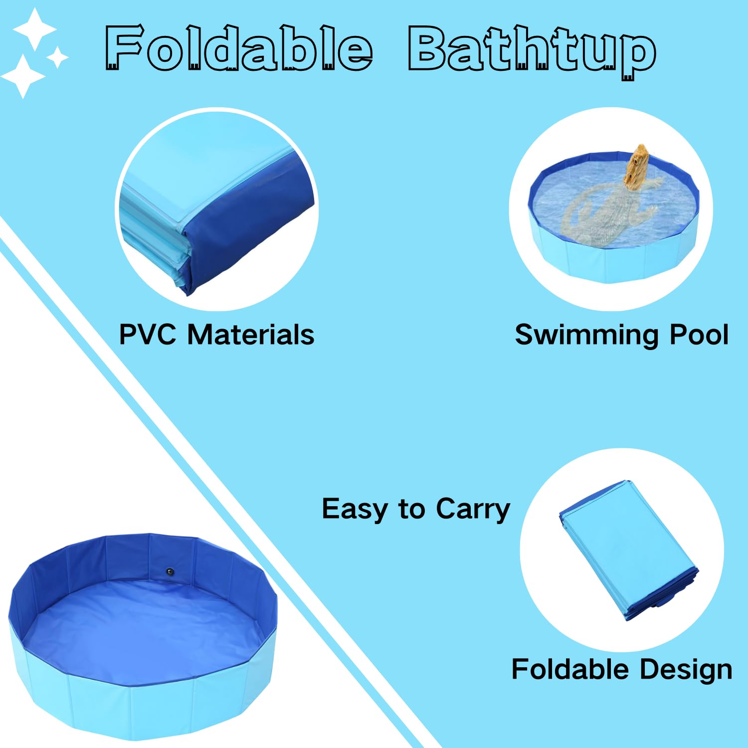 Foldable Reptile Bathtub with Brush & Towel - for Bearded Dragons, Turtles, Hedgehogs - Pet Cleaning & Relaxation