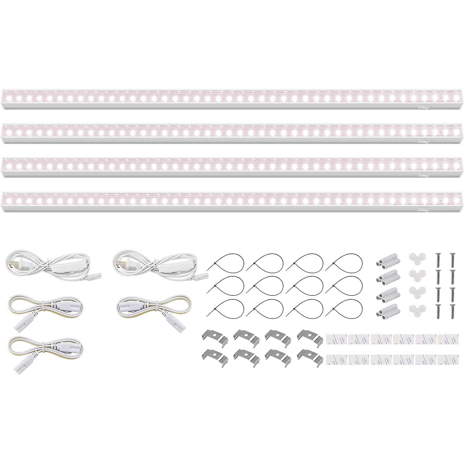 Barrina 4ft LED Grow Lights for Indoor Plants - Full Spectrum Sunlight, 80W (4 x 20W, 500W Equivalent), T5 Grow Light Strip with Plug & Play - Pinkish White (4-Pack) - Perfect for Hydroponics, Greenhouses & Home Gardening
