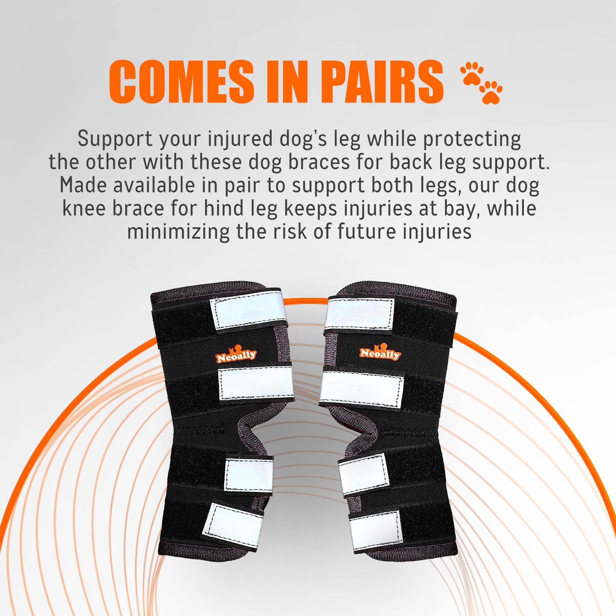 NeoAlly® Dog Rear Leg Hock Brace - Support for Large Dogs with Torn ACL/CCL, Ankle & Joint Protection - Long Version Medium (1 Pair) - Ideal for Post-Surgery Recovery & Active Dogs