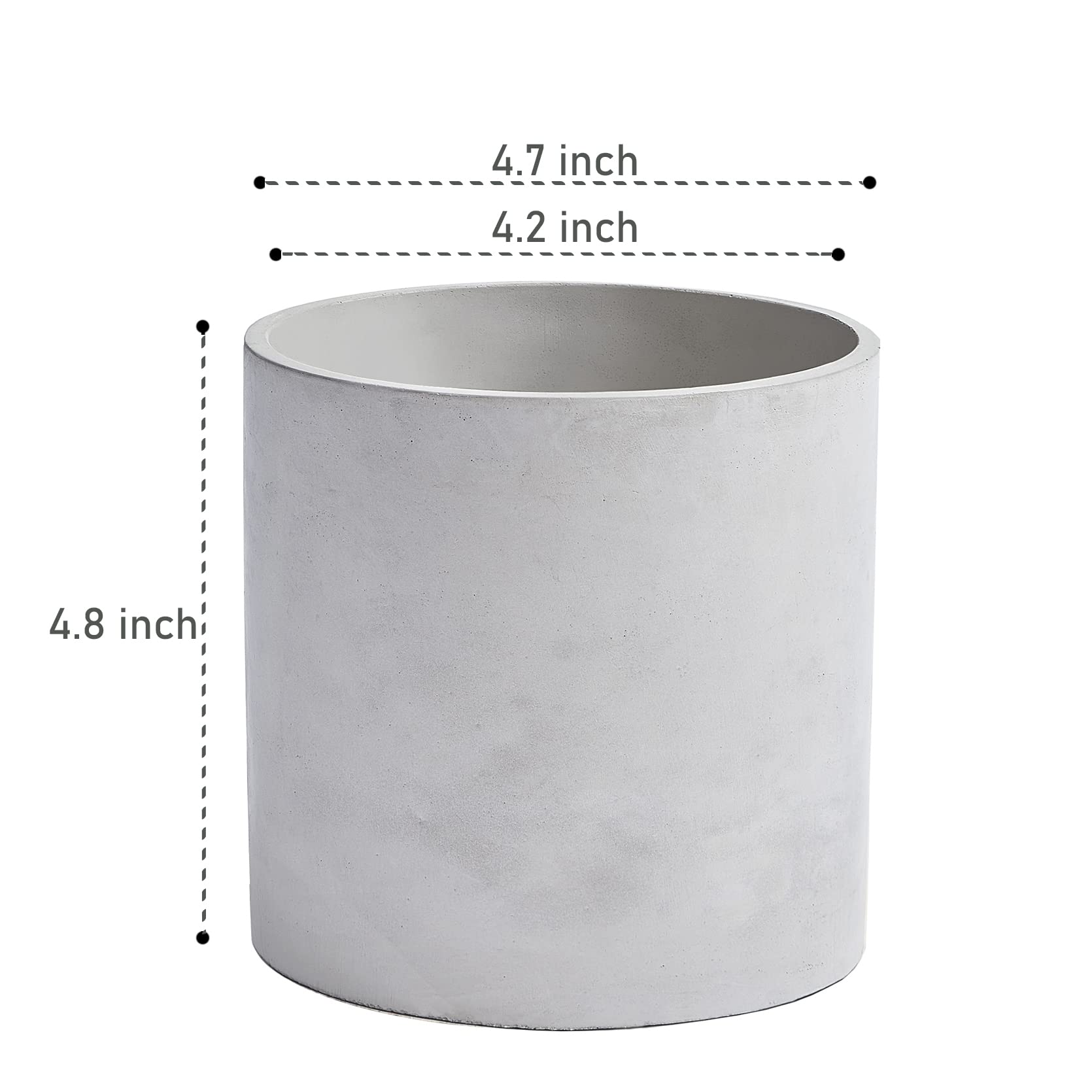 Modern 4.7 Inch Grey Cement Planter with Drainage Hole - Indoor Outdoor Plant Pots for Succulents, Herbs & Small Flowers - Perfect for Home, Office & Garden Decor (Plant Not Included)