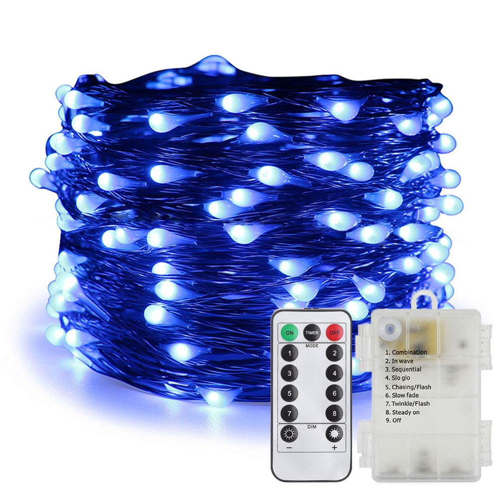 ER CHEN 100 LED Fairy Lights - 33ft Waterproof Battery Operated String Lights with Remote & Timer, 8 Lighting Modes, Copper Wire Twinkle Lights for Indoor Outdoor Decor (Blue) - Perfect for Bedroom, Wedding, Party, Garden & Christmas Decorations