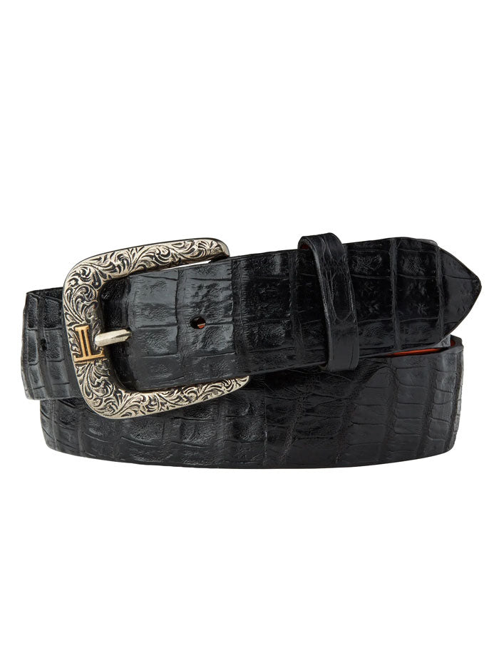Lucchese W9401 Men's Ultra Belly Caiman Western Belt - Black Genuine Leather Cowboy Belt for Western Wear & Rodeo Events