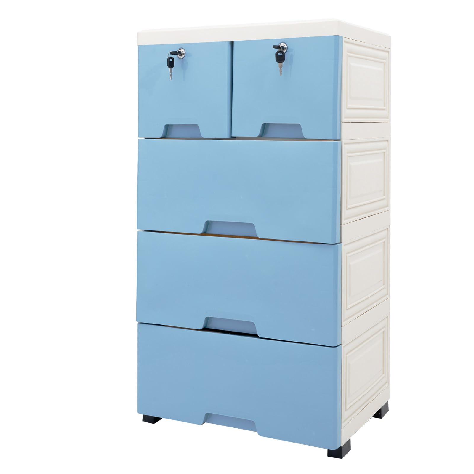 6-Drawer Plastic Storage Tower Organizer - 40 x 19.7 Inch Multi-Layer Dresser for Closet, Bedroom & Office (Blue) | Space-Saving Solution for Clothes, Toys & Home Organization