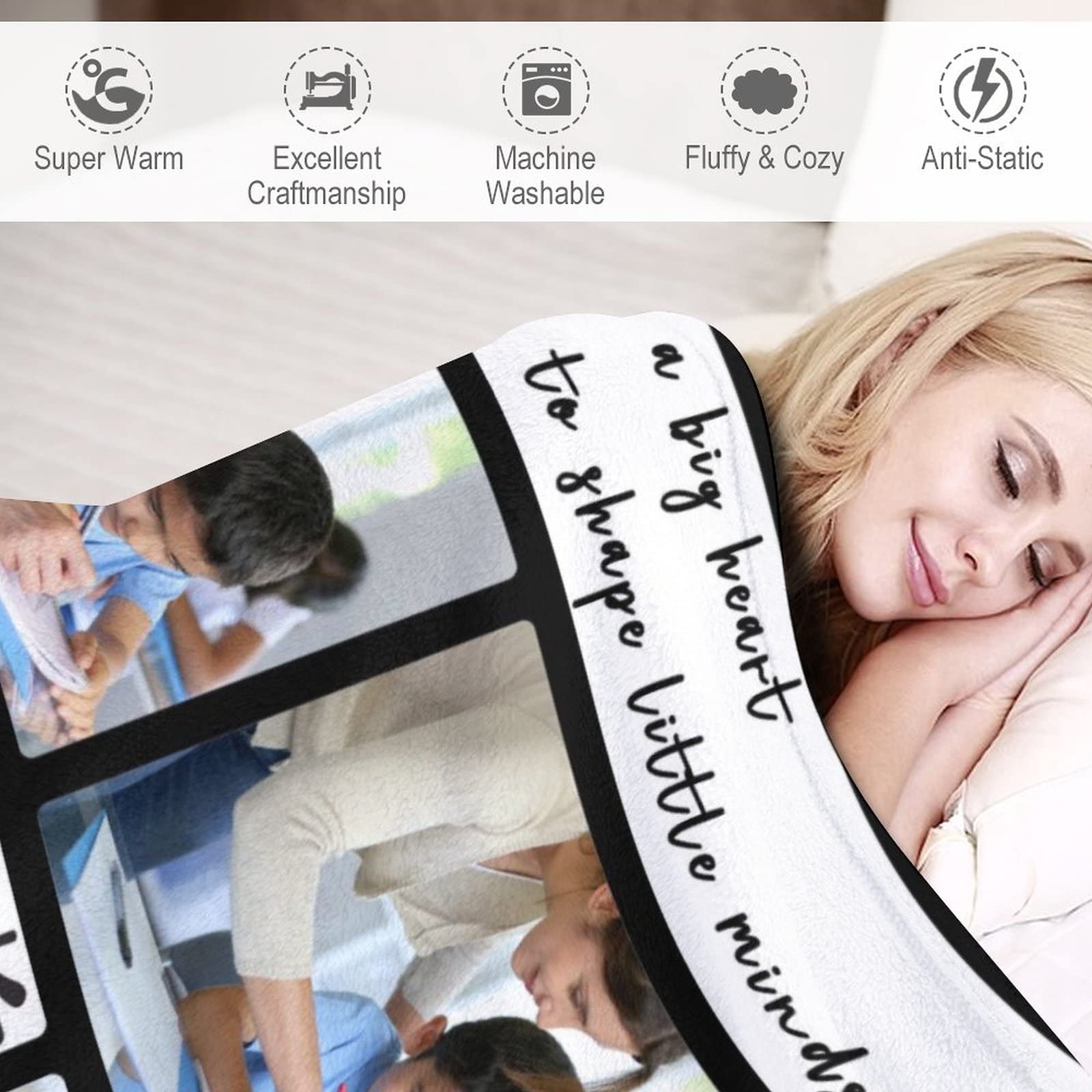 Custom Photo Blanket for Men & Women - Personalized Fleece Throw Blanket for Teacher Retirement, Birthday Gifts - Soft Cozy Blanket for Sofa, Bed, Office - Perfect for Home Decor, Anniversary Presents & Holiday Gifting