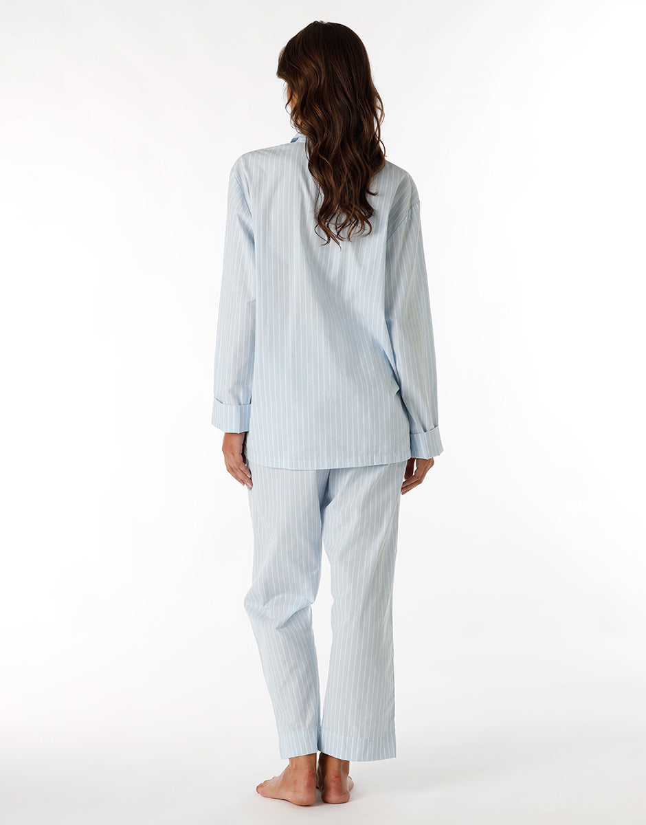 Unisex Blue Striped Long Open Cotton Pajama Set - Perfect for Lounging, Sleepovers & Relaxing at Home