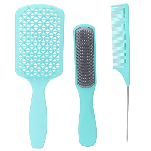 3pcs Hair Comb Set - Detangling Paddle Brush for Wet & Dry Hair, Heat Resistant Anti-Static Styling Brush with Massage Tips - Hairdressing & Detangling Kit (Green) - Perfect for Salons, Home Use & Travel