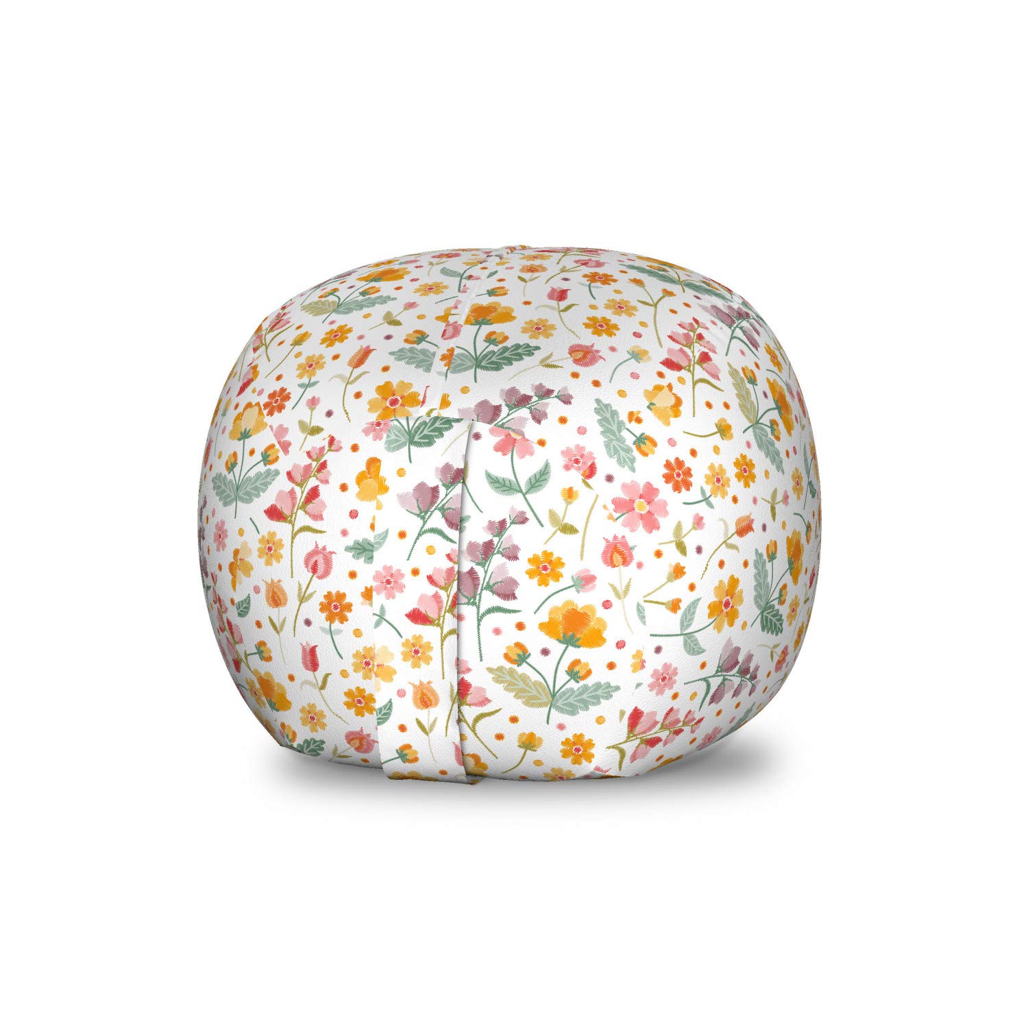 Ambesonne Floral Toy Storage Bag Chair - Colorful Summer Meadow Leaves Scribble Style, Washable Stuffed Animal Organizer, Small Size White Multicolor - Perfect for Kids' Room, Nursery & Playroom Organization