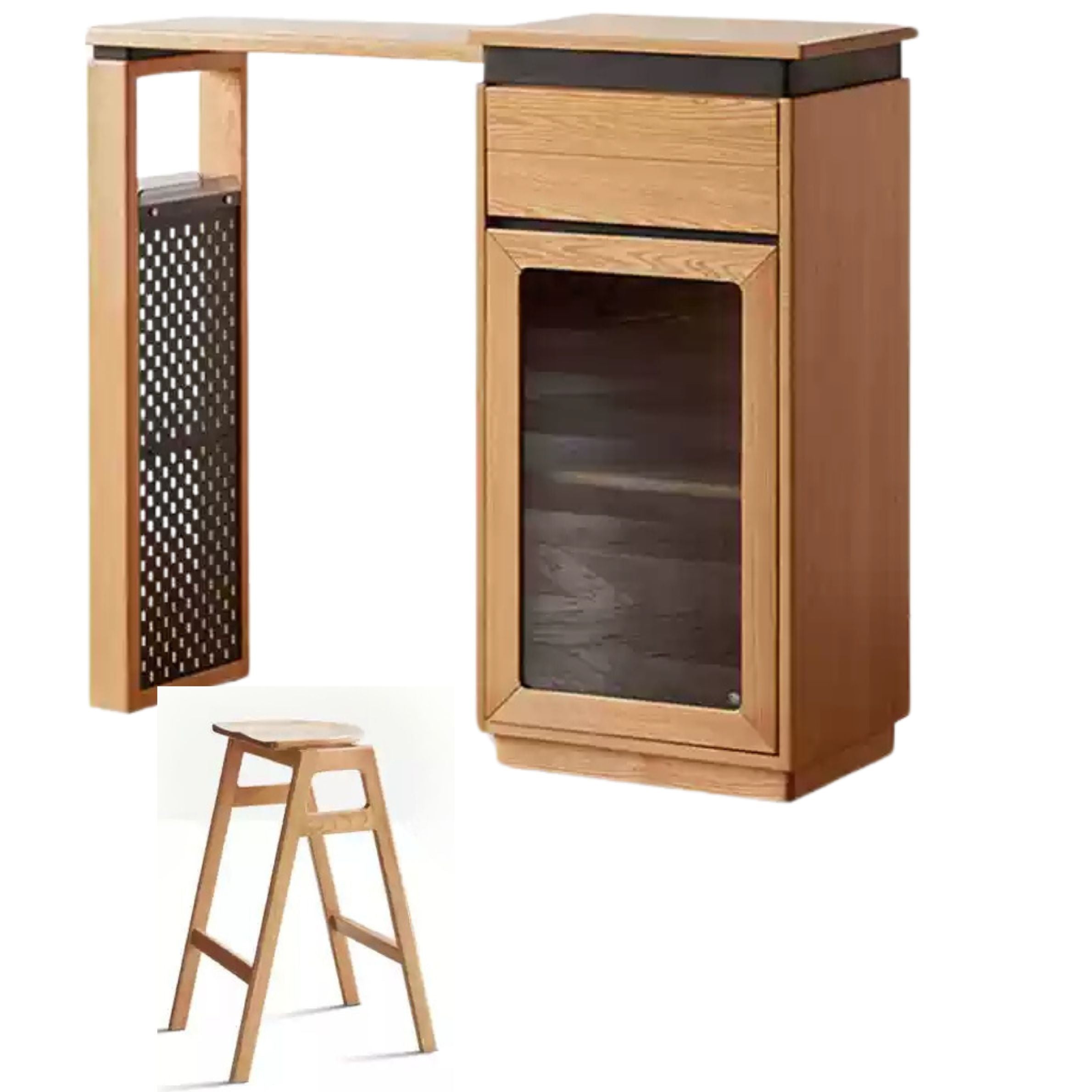 (40.9-56.3 x16.5x41.3 inch  /(104-143)x42x105 сm /Natural Wood Color /Bar table+ stacking stools * 2