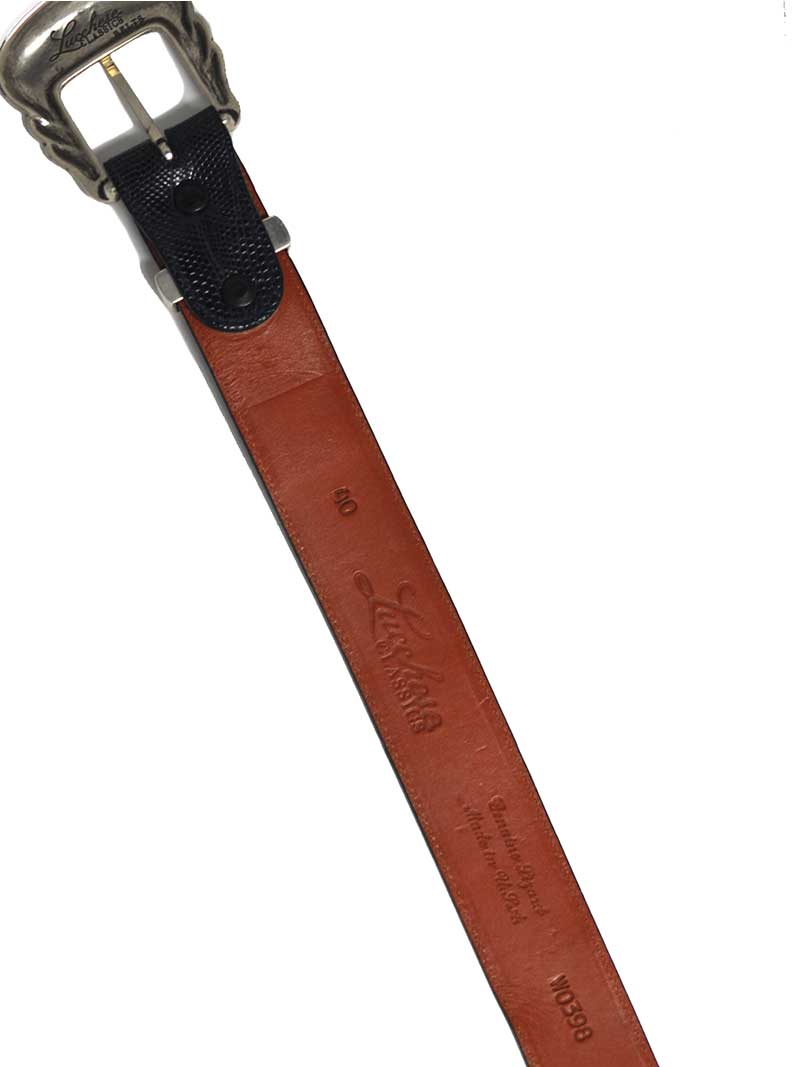 Lucchese W0398 Genuine Lizard Skin Western Belt for Men - Handcrafted in USA - Navy Blue - Perfect for Cowboy Boots, Rodeo & Western Fashion