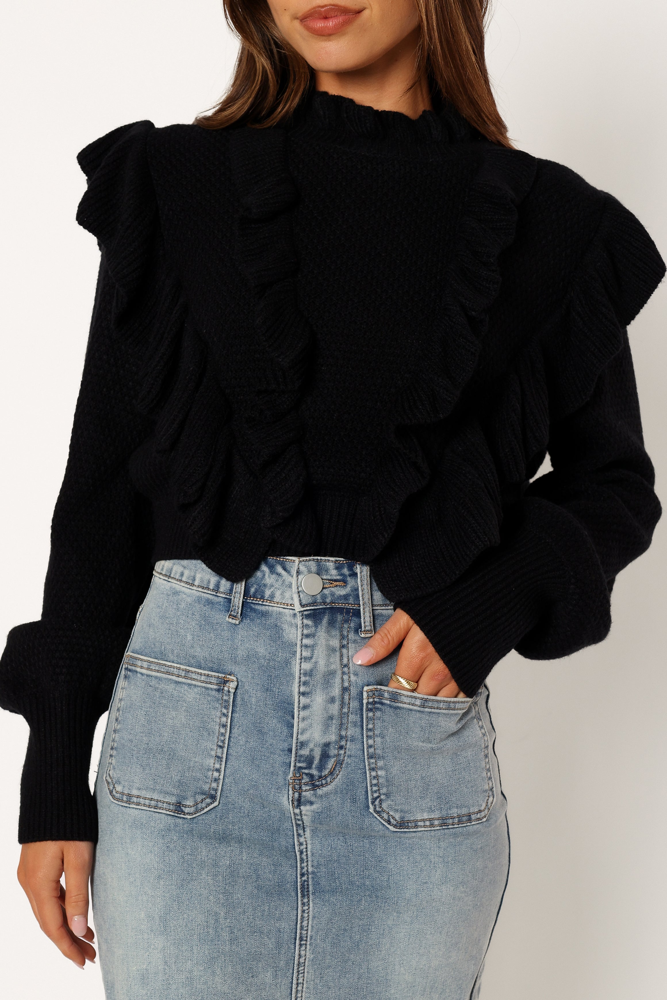 Charice Women's Knit Long Sleeve T-Shirt - Soft Stretch Casual Top for Fall & Winter - Black | Perfect for Layering, Office Wear & Everyday Outfits