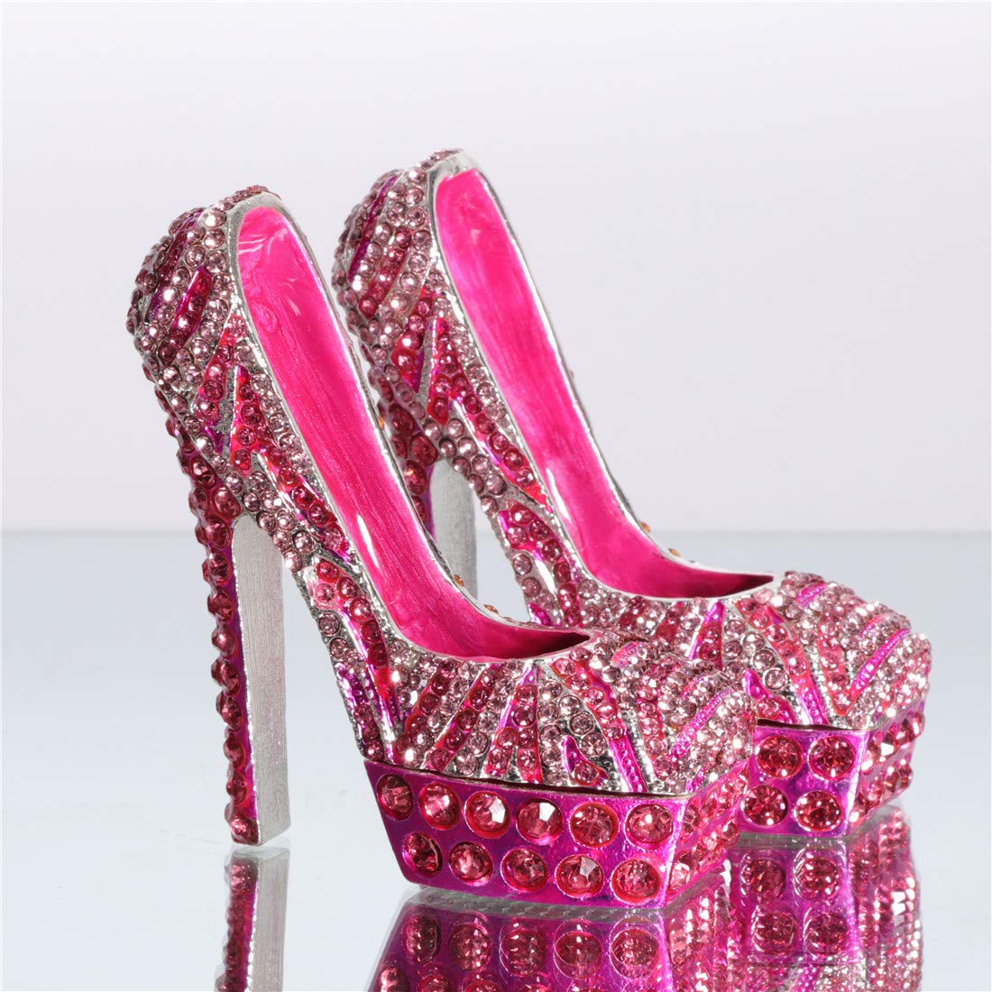 Waltz&F Diamond Pink High Heel Shoe Set - 2pcs Metal Hinged Jewelry Box for Rings, Earrings & Necklaces | Elegant Home Decor & Gift Idea for Women, Bridesmaids, Birthday
