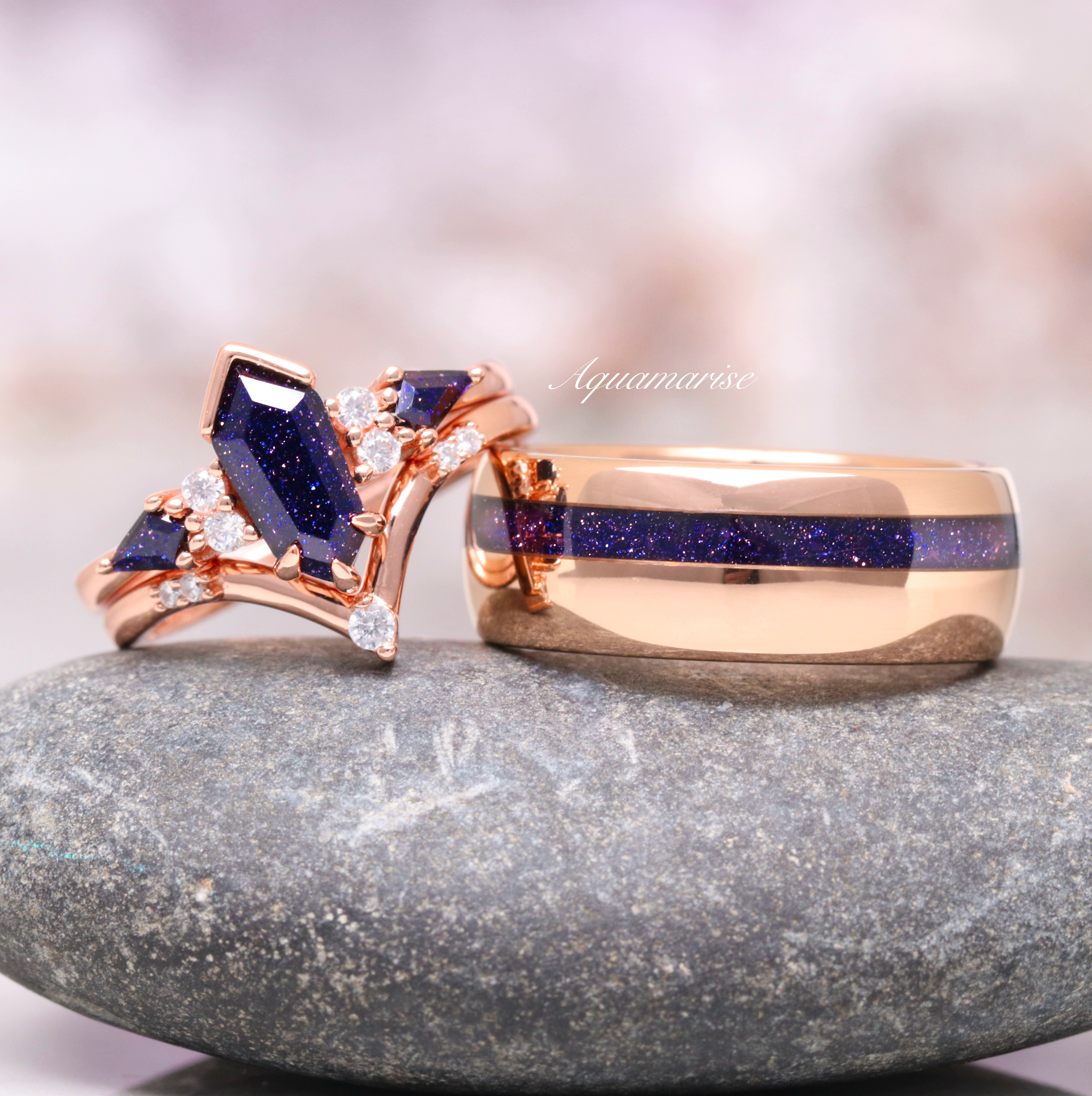 14K Solid Rose Gold Coffin Kite Ring Set - Gothic Jewelry for Women, Unique Handmade Vintage Style Rings - Perfect for Halloween, Cosplay, Gothic Fashion & Dark Aesthetic Lovers