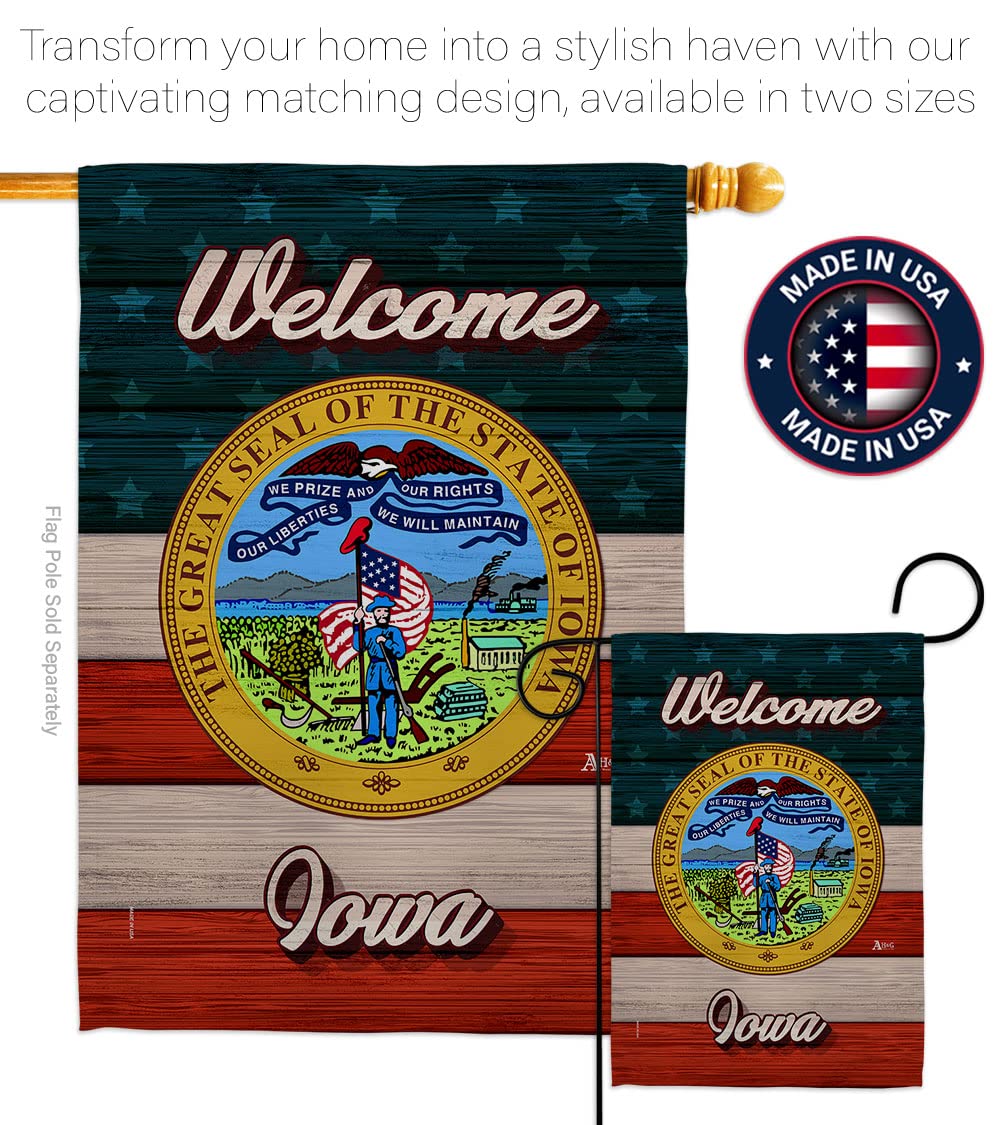 Americana Home & Garden Welcome Iowa House Flag - Double-Sided USA Made Decorative Banner for Front Yard, Garden & Patio - Perfect for State Pride & Outdoor Decor