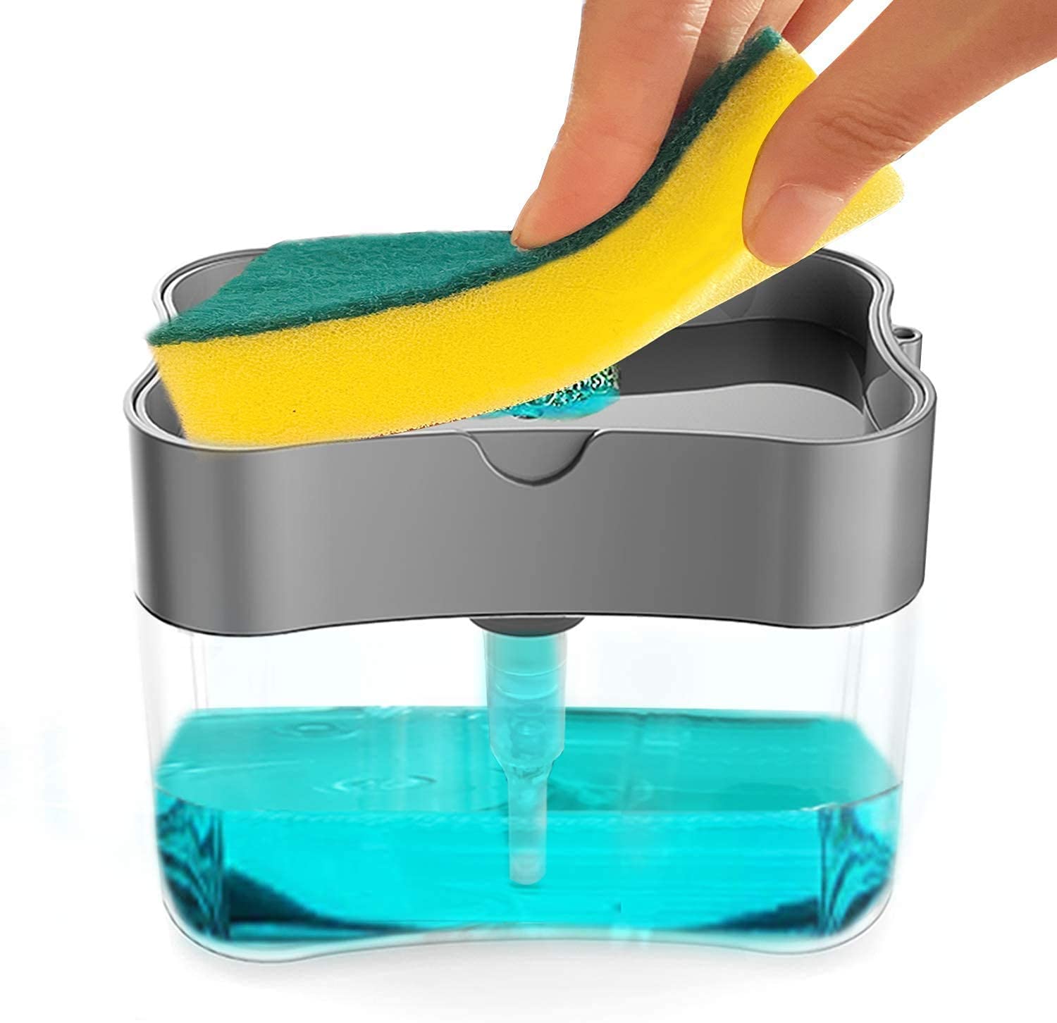 DIYASHI® 2-in-1 Unbreakable Soap Dispenser with Sponge Holder - Plastic Liquid Container for Bathroom, Kitchen & Dishwasher - Ideal for Hand Soap, Dish Soap & Cleaning Solutions