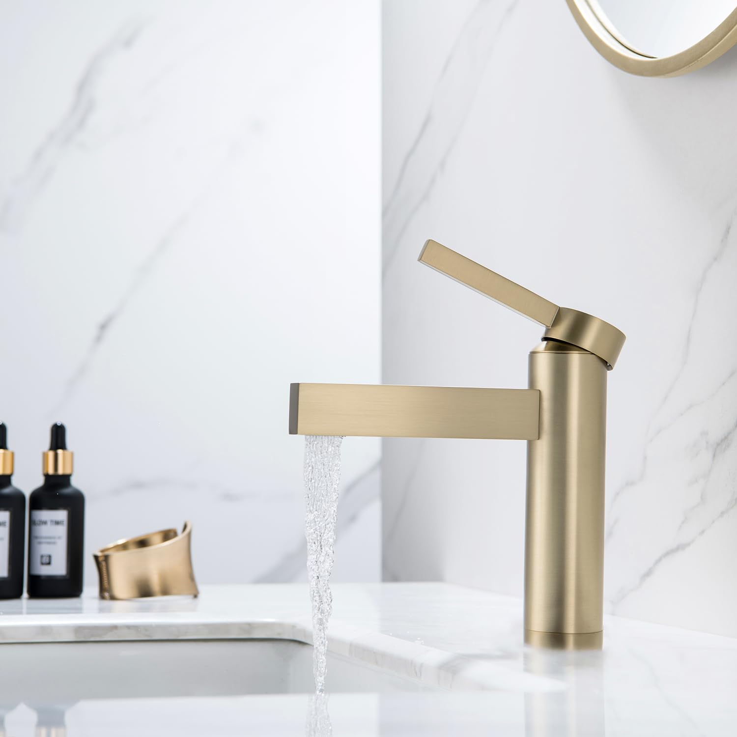 Single Handle Bathroom Sink Faucet with Drain Assembly - Brushed Gold Finish for 1-3 Hole 4 Inch Sinks | Perfect for Modern Vanities, Guest Bathrooms & Powder Rooms