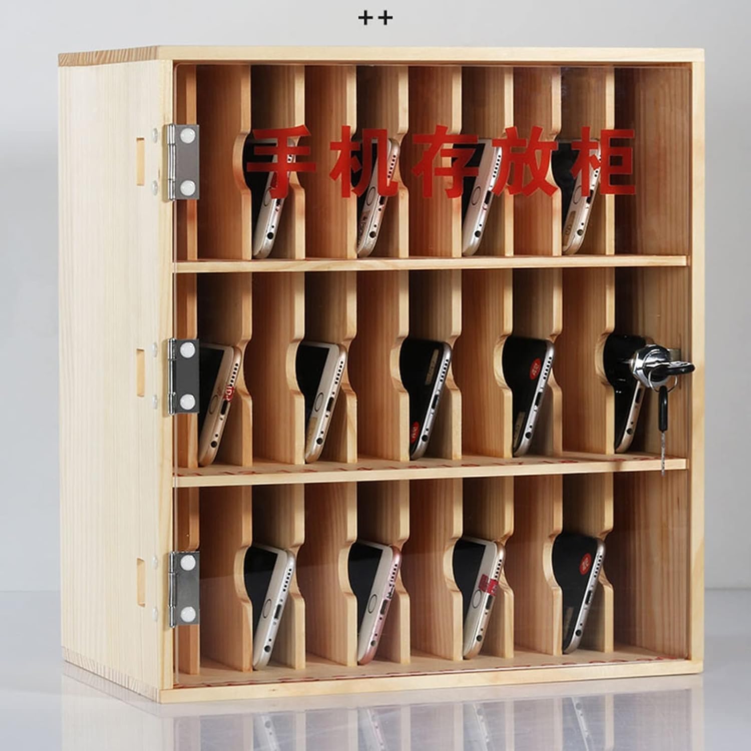 Secure Wall-Mounted Cell Phone Locker Cabinet with Keys - 70 Slot Organizer for School, Office & Classroom - Durable Phone Storage Solution for Students & Employees