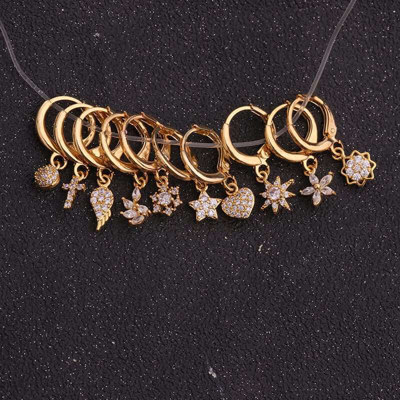 18K Gold Cartilage Celestial Dangle Hoop Earrings for Women | HSPJ1928 | Perfect for Everyday Wear, Parties, and Special Occasions