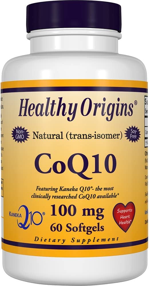 Healthy Origins CoQ10 100mg Softgels - Kaneka Q10, Non-GMO, Gluten Free Supplement for Heart & Energy Support (60 Count) - Supports Cardiovascular Health & Boosts Energy for Active Lifestyles