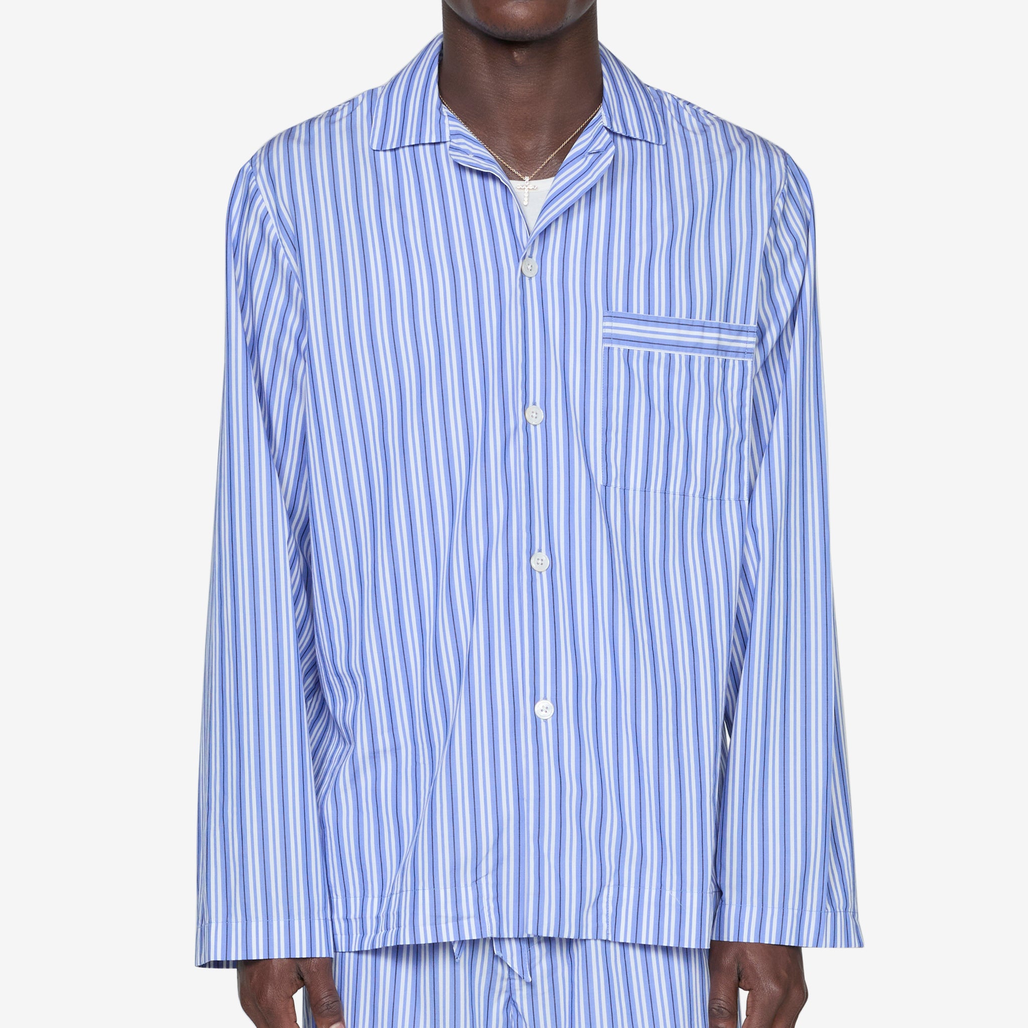 Premium Cotton Poplin Pajama Shirt with Classic Penny Stripes - Soft & Breathable Sleepwear for Men & Women - Perfect for Lounging, Travel & Cozy Nights at Home