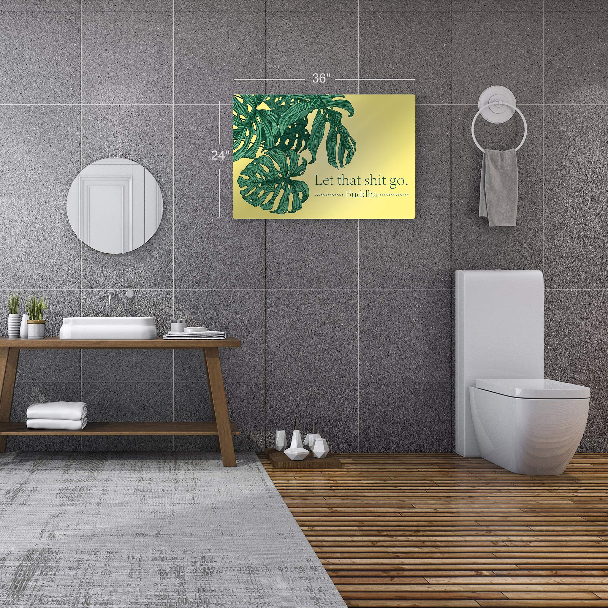 Funny Buddha Quote Metal Print - 'Let That Shit Go' Bathroom Wall Art Decor | 16x24 Inch Ready-to-Hang Toilet Sign | Made in USA | Perfect for Bathroom, Powder Room & Home Humor Decor