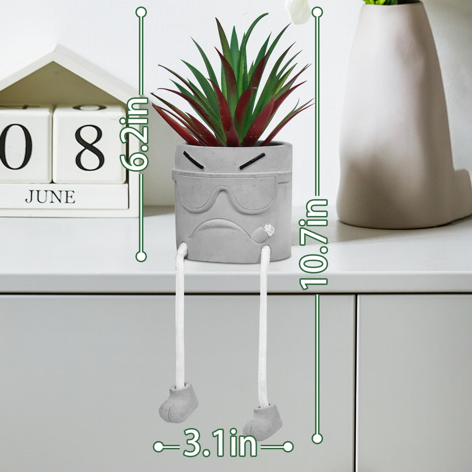 Zerzsy Artificial Succulents in Cement Pots with Hanging Leg - Mini Fake Plants for Kitchen Shelf, Bathroom Decor, Office Wall & Home Decor - Perfect for Indoor Greenery and Space-Saving Decorations
