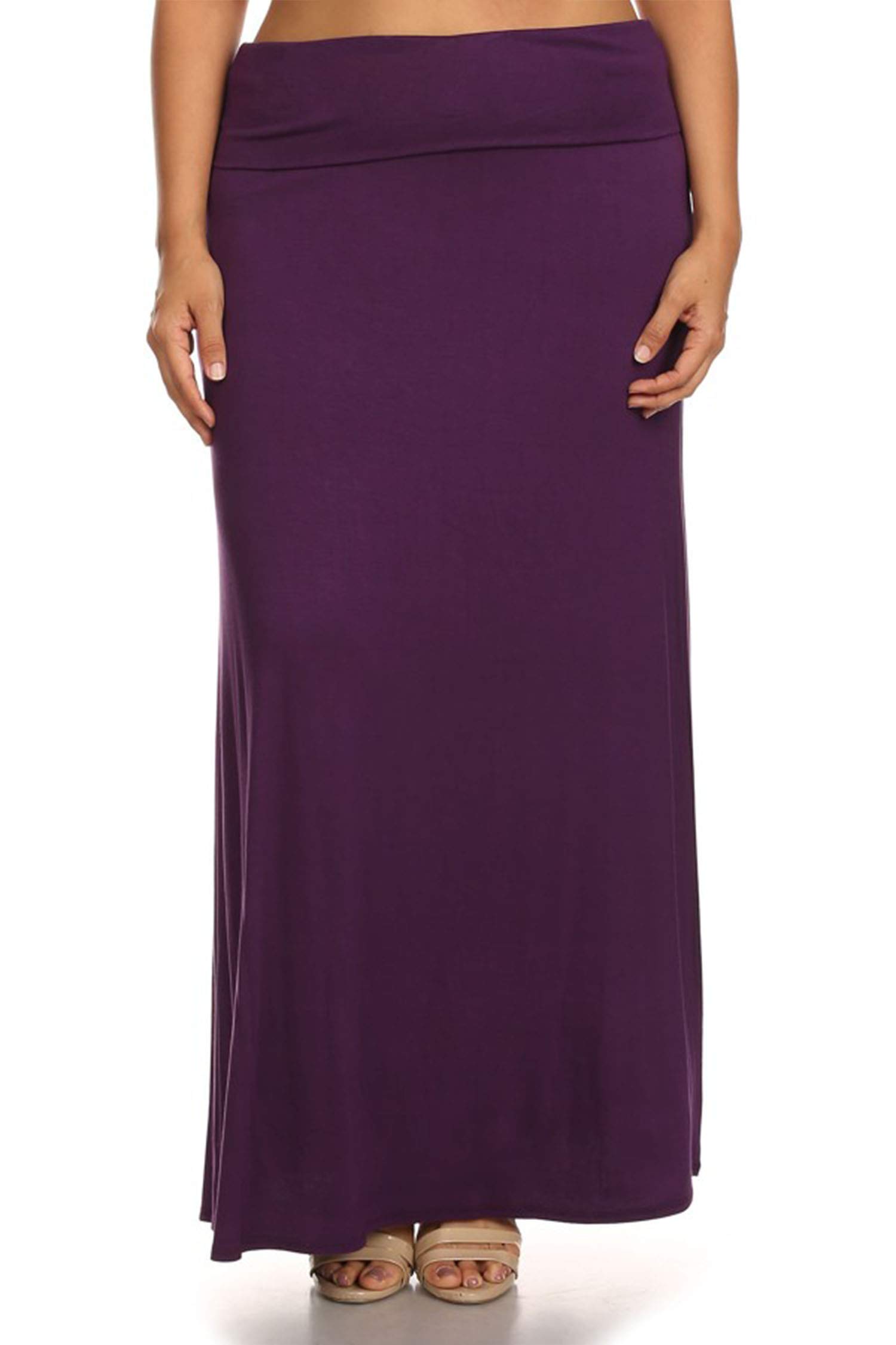 Plus Size High Waist Flare Maxi Skirt - Solid Print Casual & Office Wear - Made in USA - Purple 2XL - Perfect for Work, Date Night & Summer Outfits