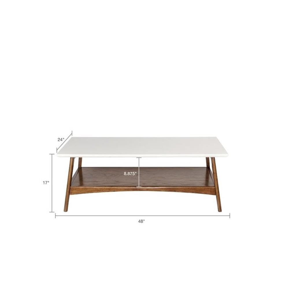 Mid-Century Solid Wood Coffee Table - Off White/Pecan for Living Room