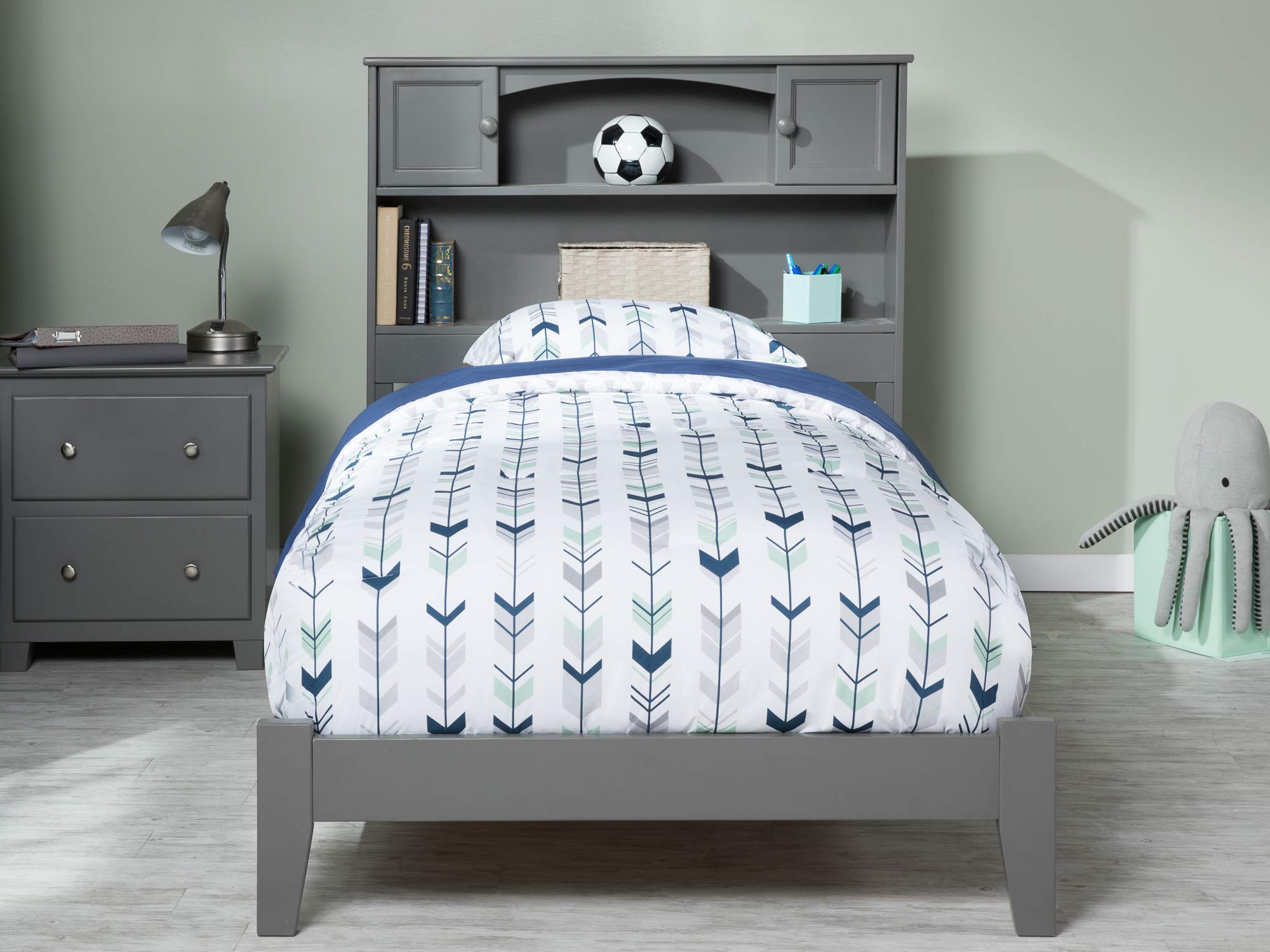 AFI Newport Twin XL Size Bed Frame with USB Charging Station, Grey - Perfect for Small Spaces, Dorms, and Guest Rooms