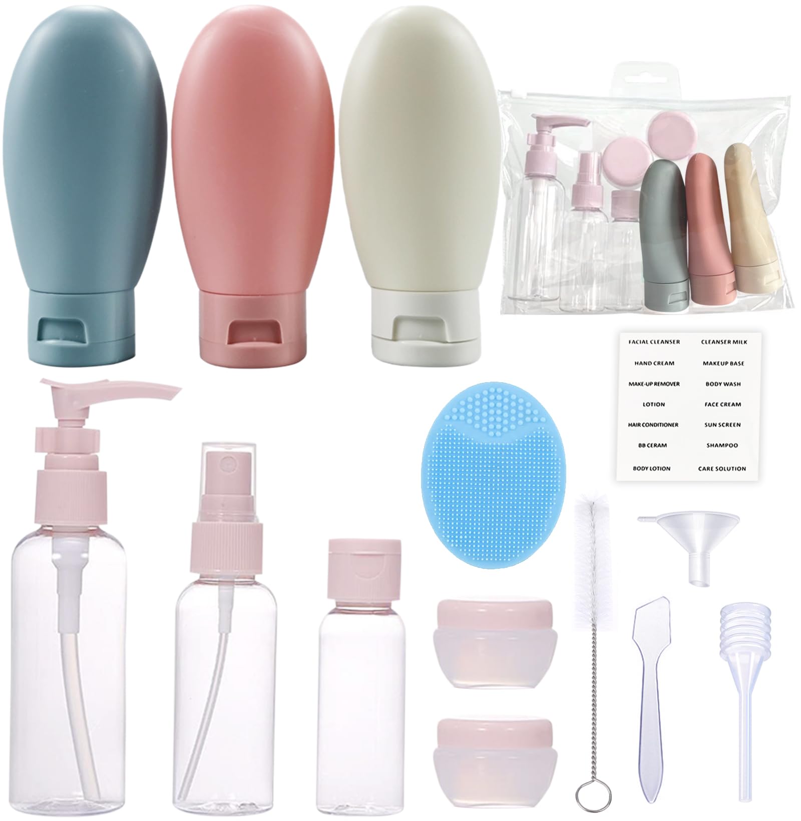 KAYZON 12-Pack TSA Approved Travel Bottles Set - Leak Proof Silicone Squeezable Spray Bottles & Jars for Shampoo, Lotion, Body Wash - Perfect for Airplane Carry-On, Gym, Camping & Vacation Toiletries