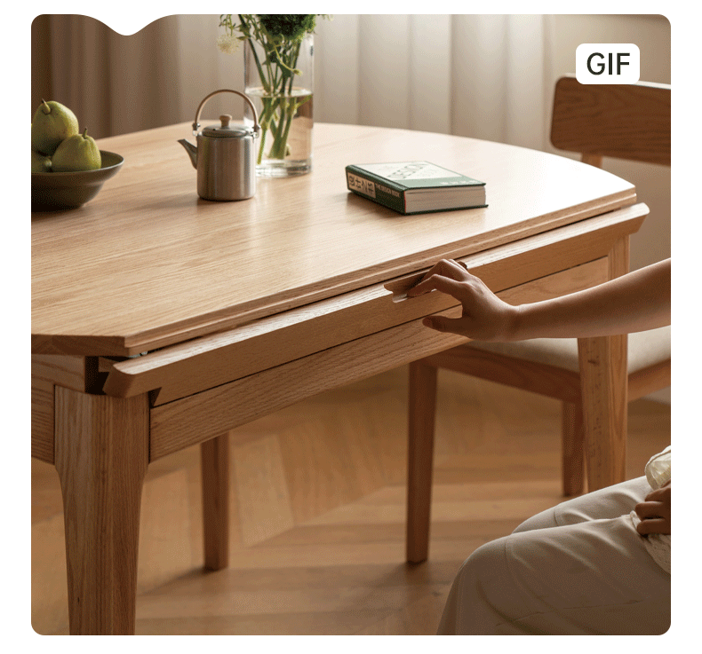 Solid Oak Wood Folding Round Extendable Dining Table - Space Saving Expandable Table for Small Kitchens, Dining Rooms & Apartments
